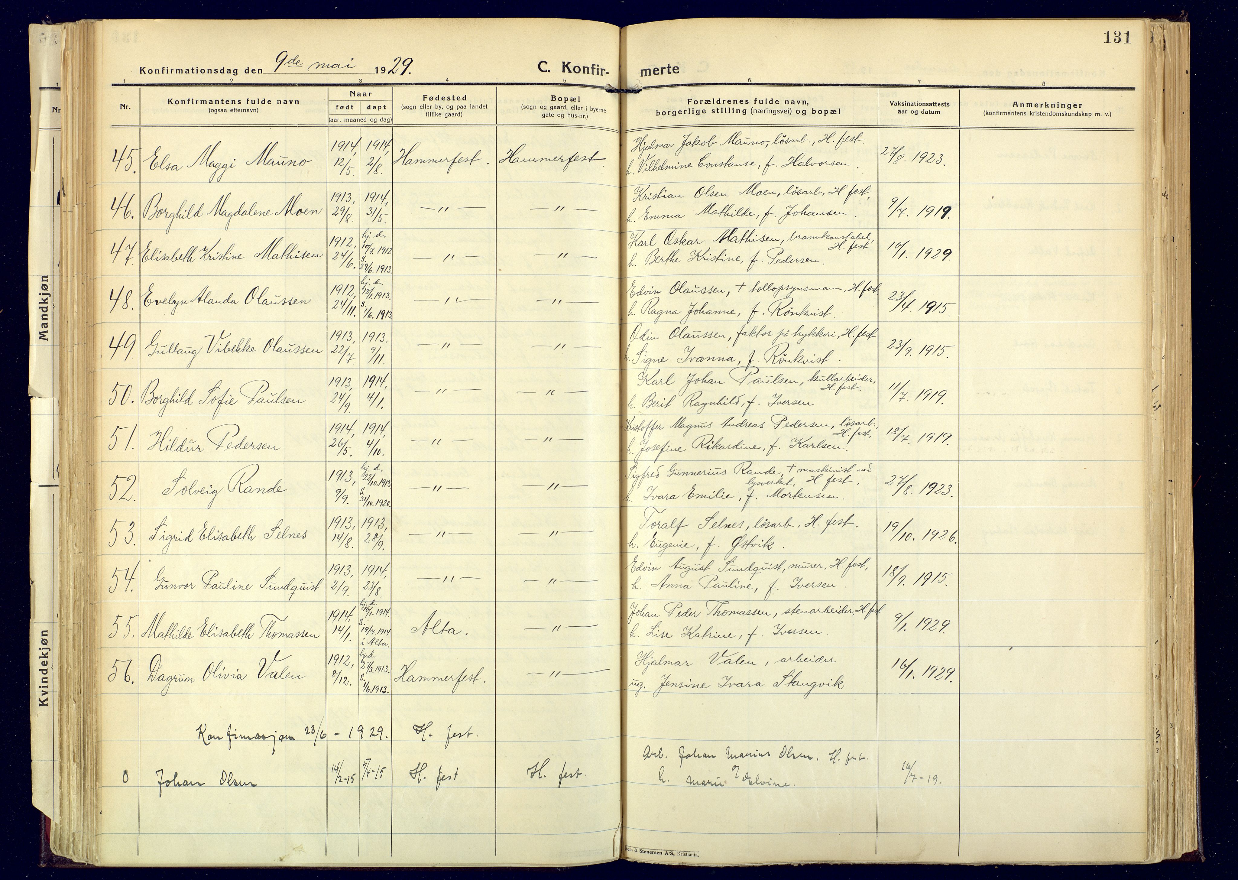 Hammerfest sokneprestkontor, AV/SATØ-S-1347/H/Ha/L0017.kirke: Parish register (official) no. 17, 1923-1933, p. 131