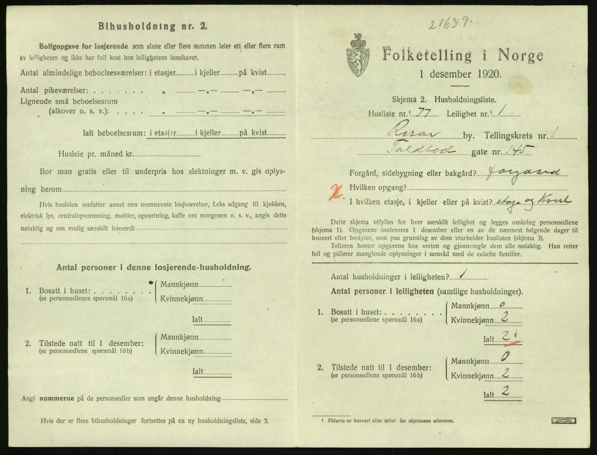 SAK, 1920 census for Risør, 1920, p. 1529