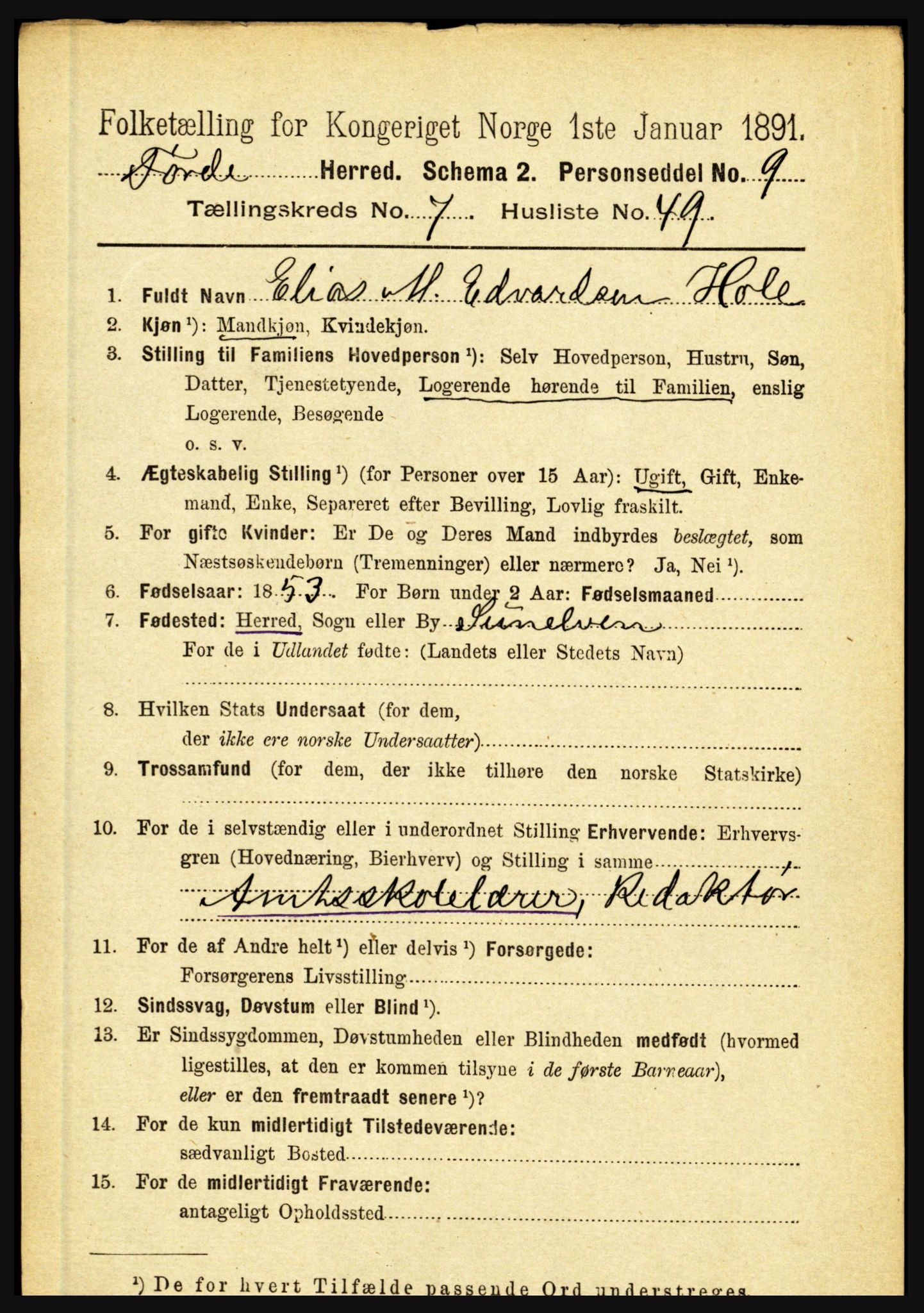 RA, 1891 census for 1432 Førde, 1891, p. 2803