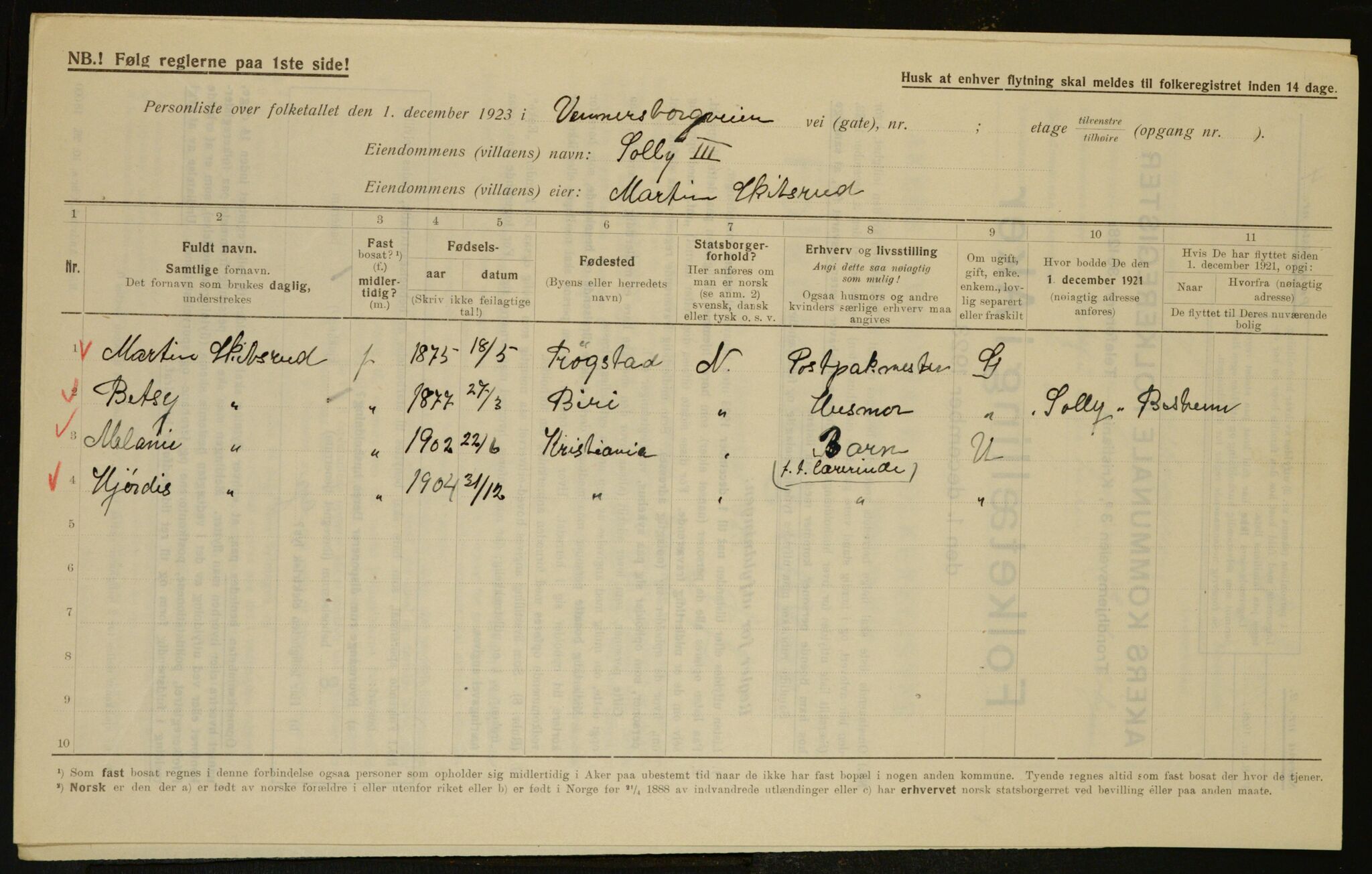 , Municipal Census 1923 for Aker, 1923, p. 6777