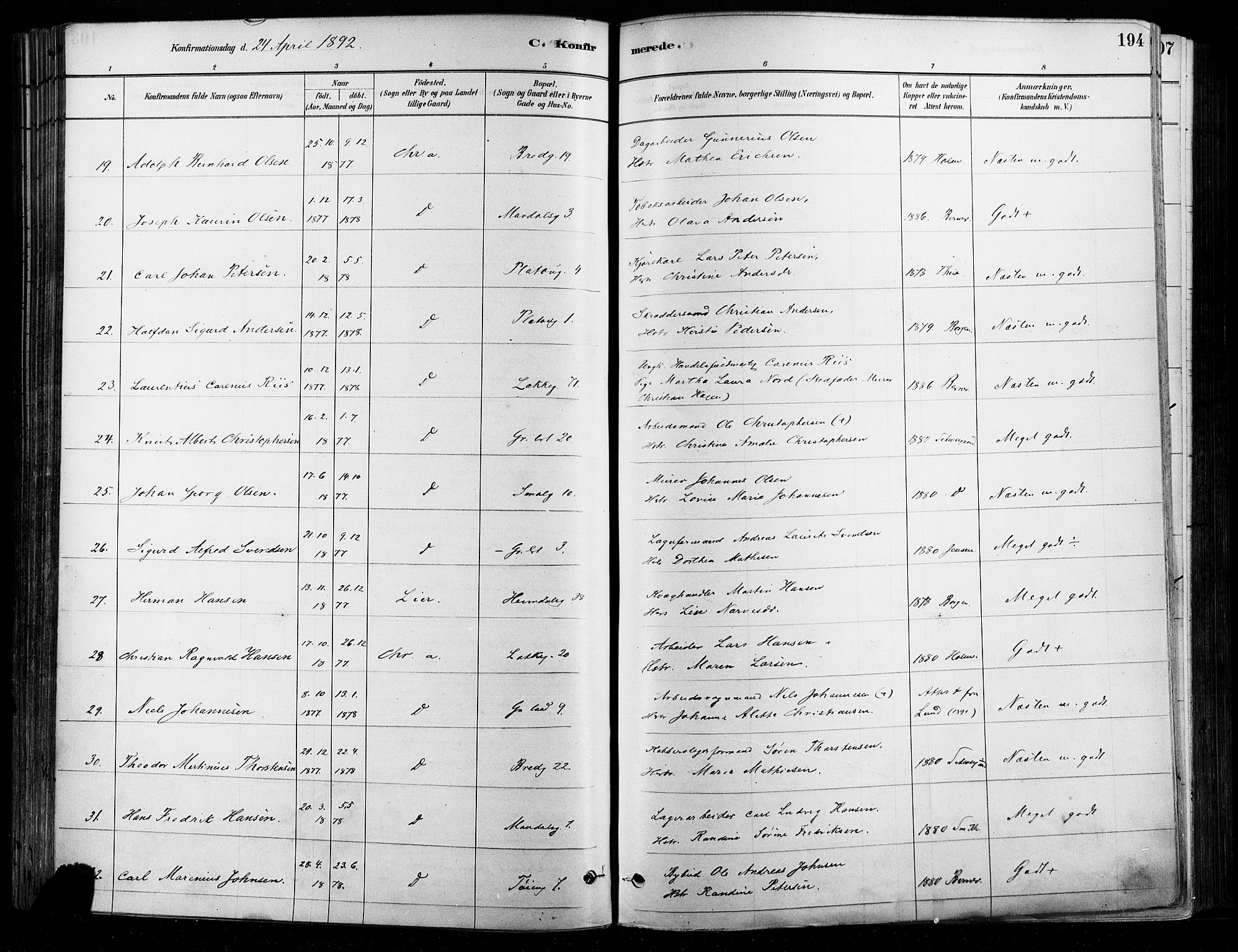 Grønland prestekontor Kirkebøker, AV/SAO-A-10848/F/Fa/L0008: Parish register (official) no. 8, 1881-1893, p. 194