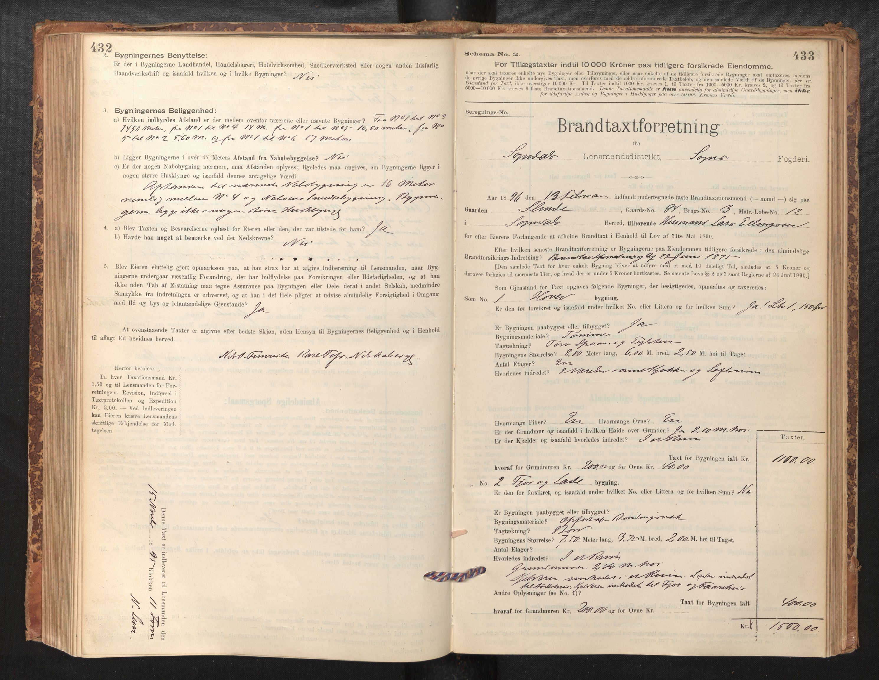 Lensmannen i Sogndal, SAB/A-29901/0012/L0008: Branntakstprotokoll, skjematakst, 1895-1906, p. 432-433