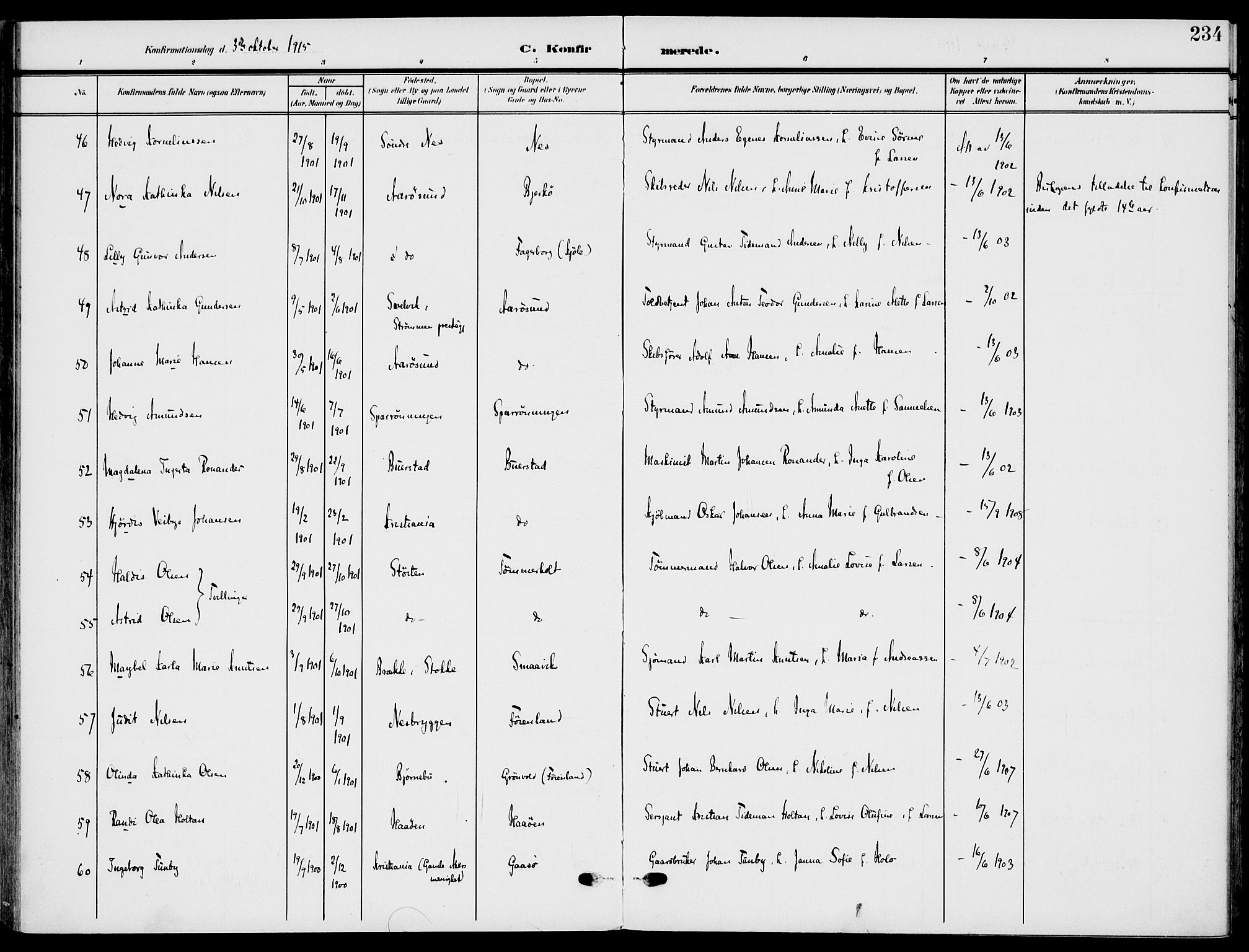 Nøtterøy kirkebøker, AV/SAKO-A-354/F/Fa/L0010: Parish register (official) no. I 10, 1908-1919, p. 234