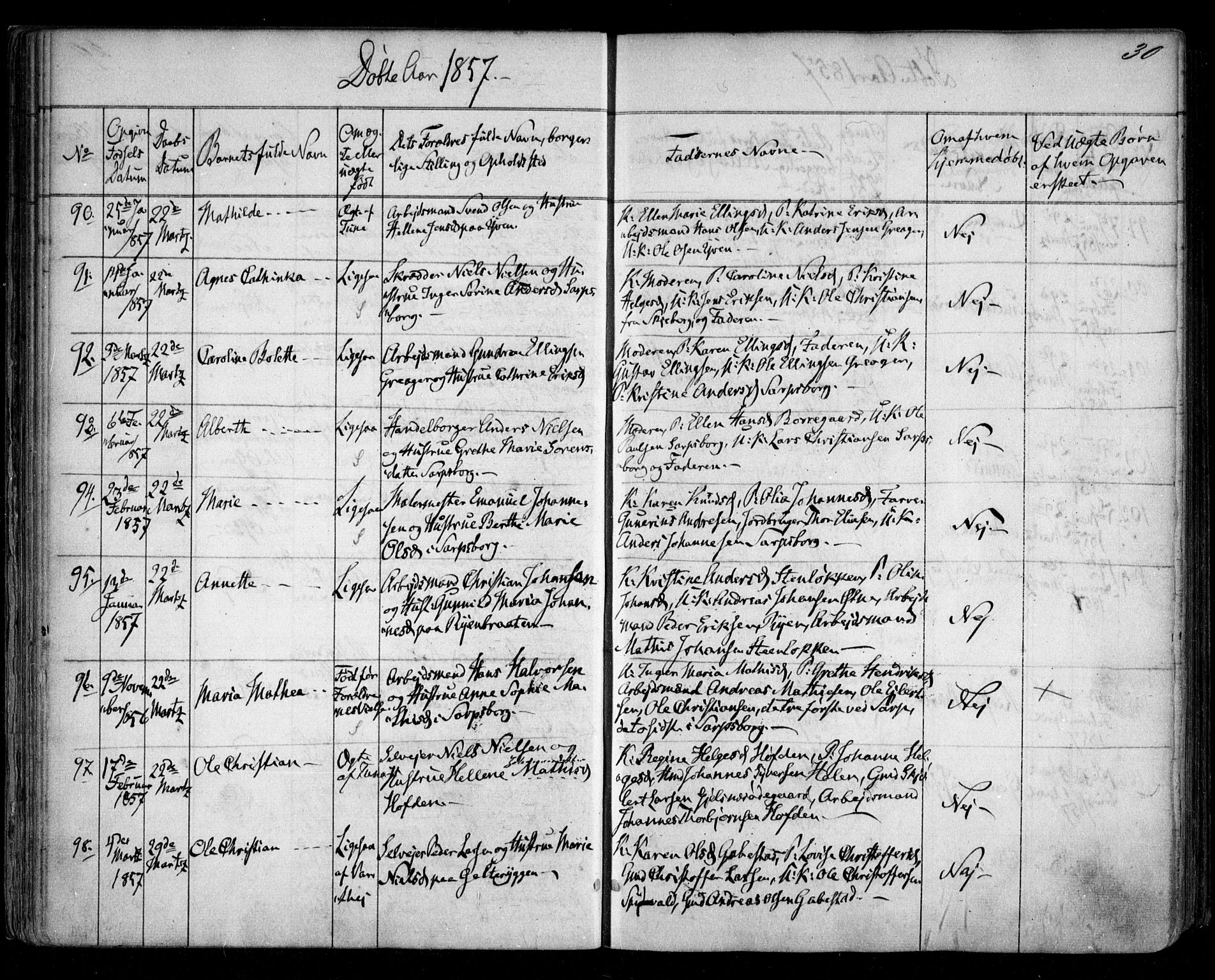 Tune prestekontor Kirkebøker, AV/SAO-A-2007/F/Fa/L0012: Parish register (official) no. 12, 1856-1859, p. 30