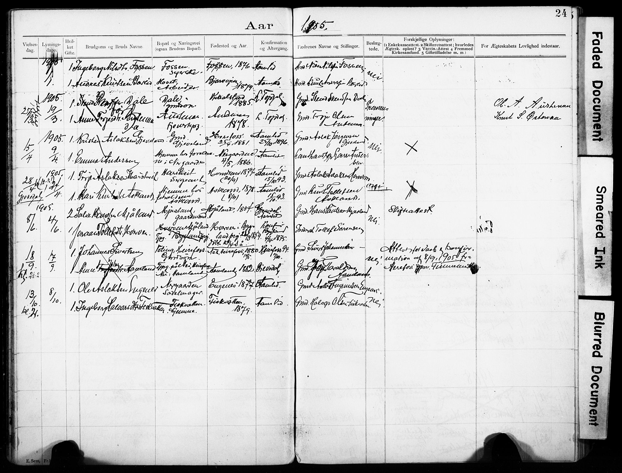 Åmli sokneprestkontor, SAK/1111-0050/F/Fe/L0005: Banns register no. A VI 42, 1892-1916, p. 24