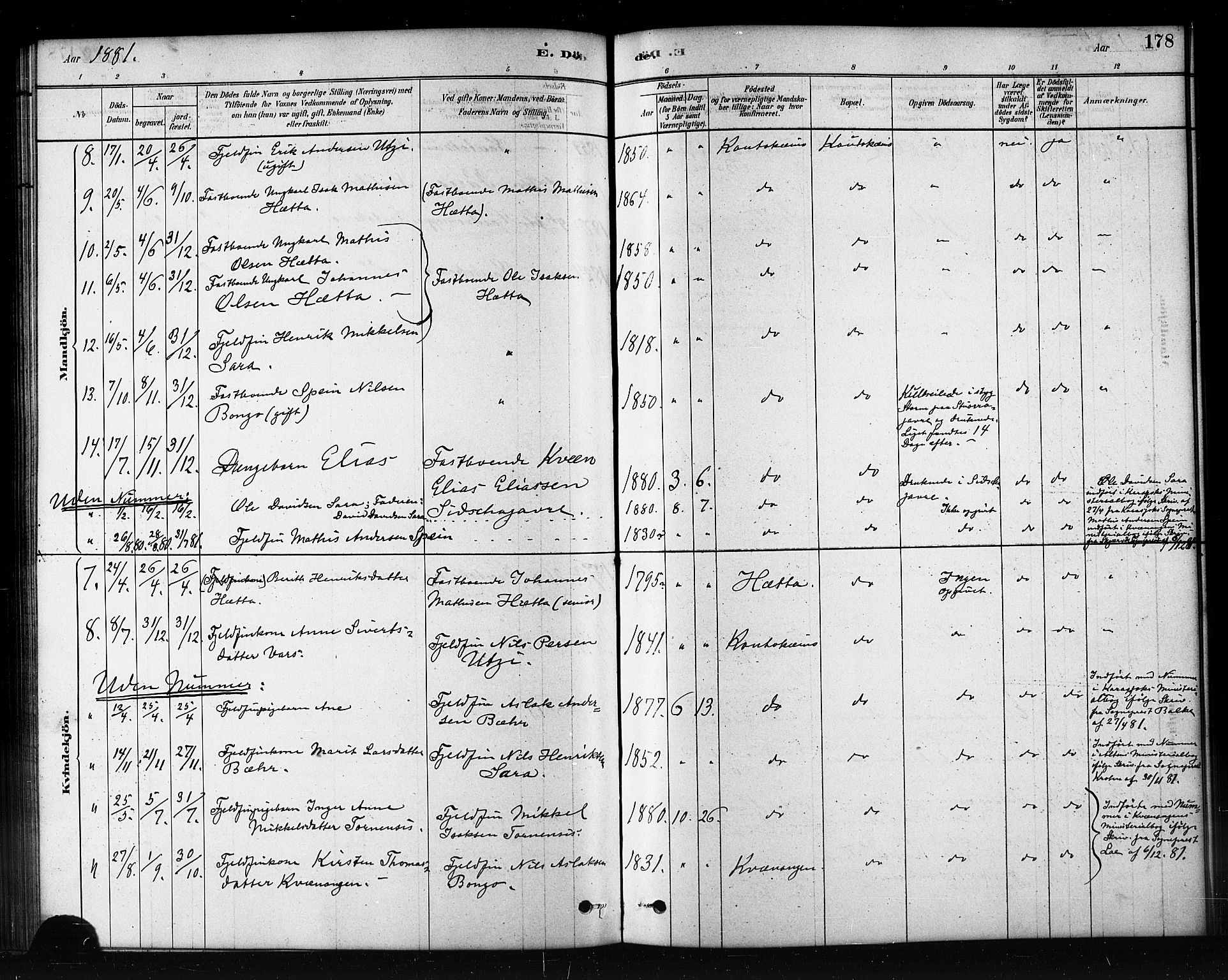 Kautokeino sokneprestembete, AV/SATØ-S-1340/H/Hb/L0002.klokk: Parish register (copy) no. 2, 1877-1896, p. 178