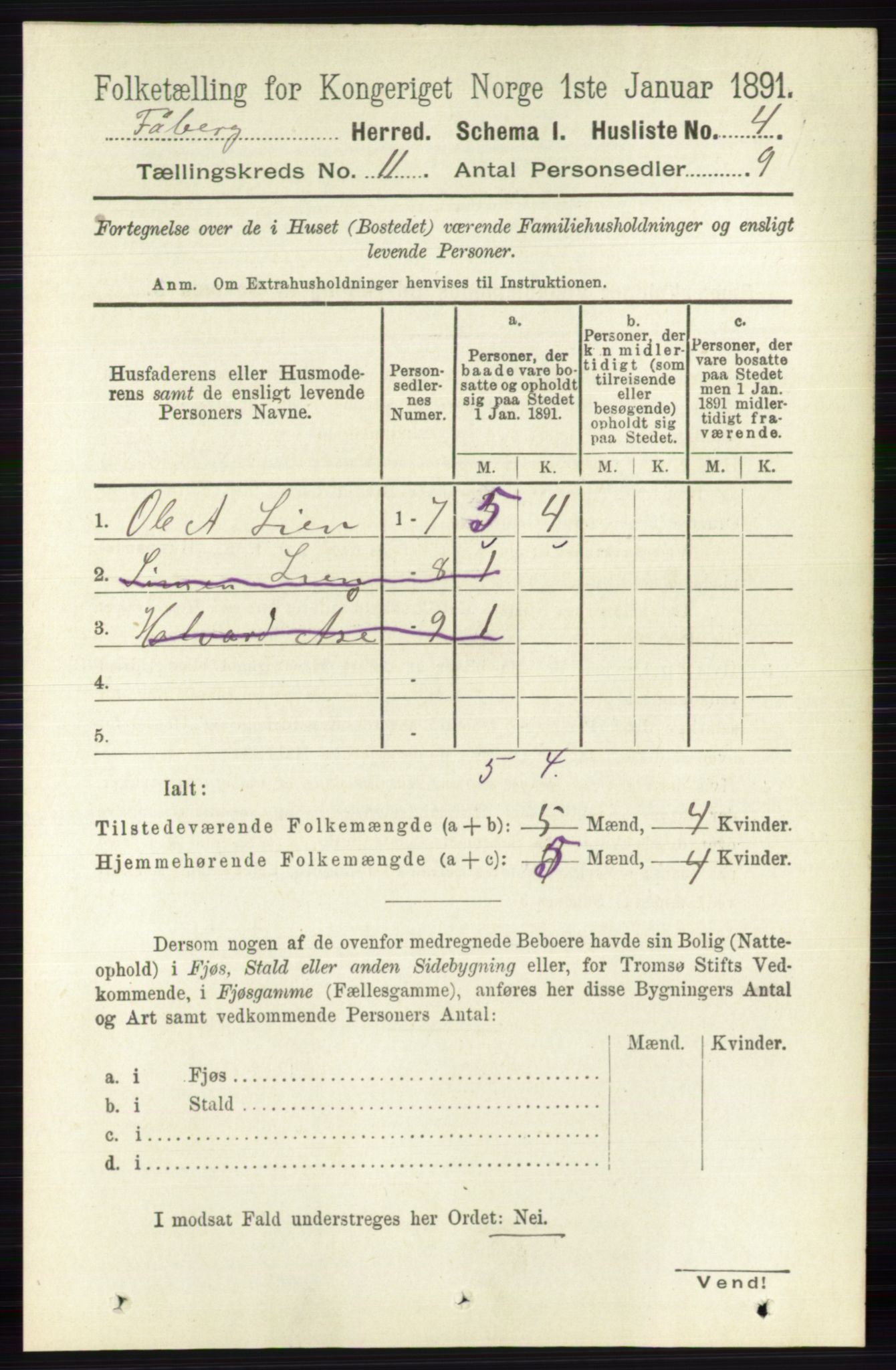 RA, 1891 census for 0524 Fåberg, 1891, p. 4452