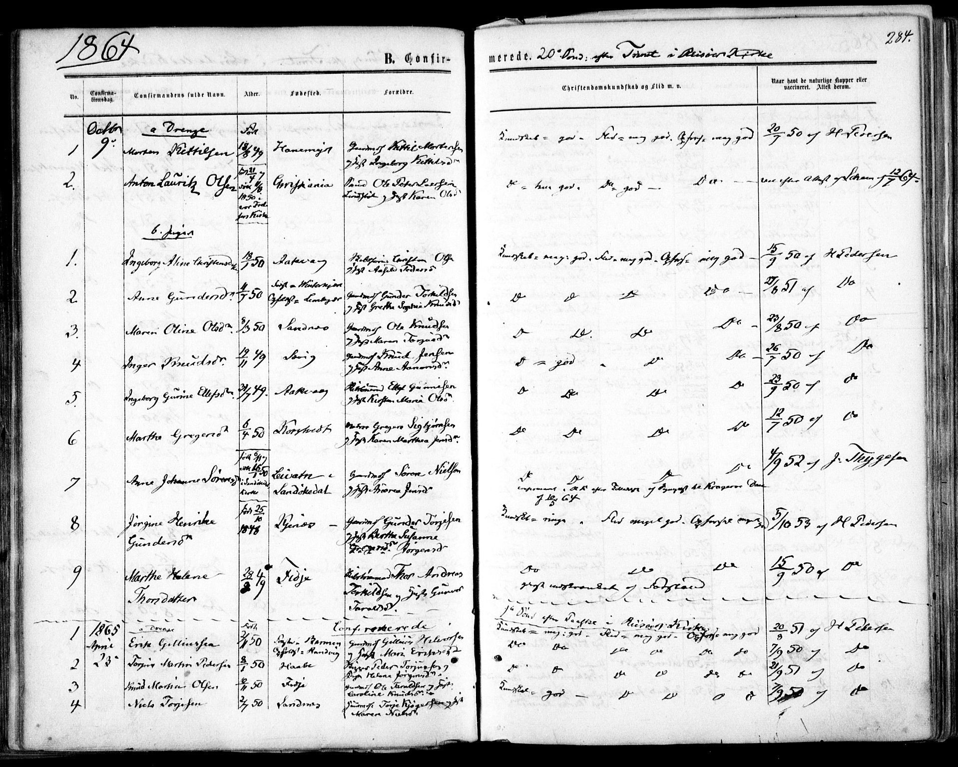 Søndeled sokneprestkontor, AV/SAK-1111-0038/F/Fa/L0003: Parish register (official) no. A 3, 1861-1879, p. 284