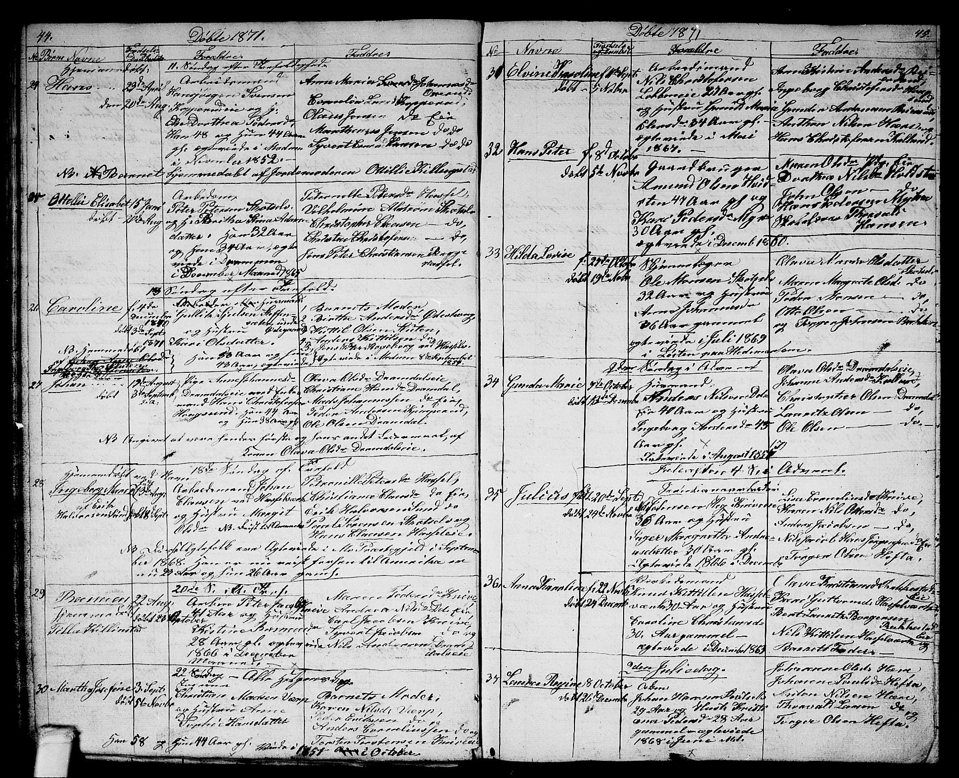 Eiker kirkebøker, SAKO/A-4/G/Gb/L0002: Parish register (copy) no. II 2, 1865-1879, p. 44-45