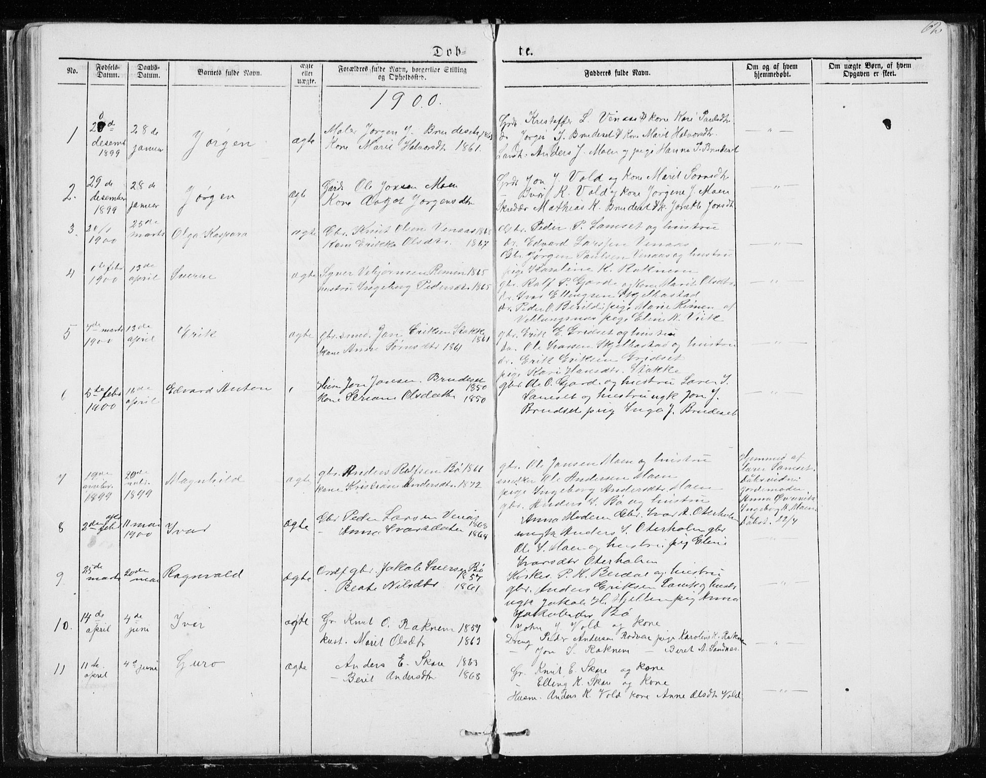Ministerialprotokoller, klokkerbøker og fødselsregistre - Møre og Romsdal, SAT/A-1454/543/L0564: Parish register (copy) no. 543C02, 1867-1915, p. 62
