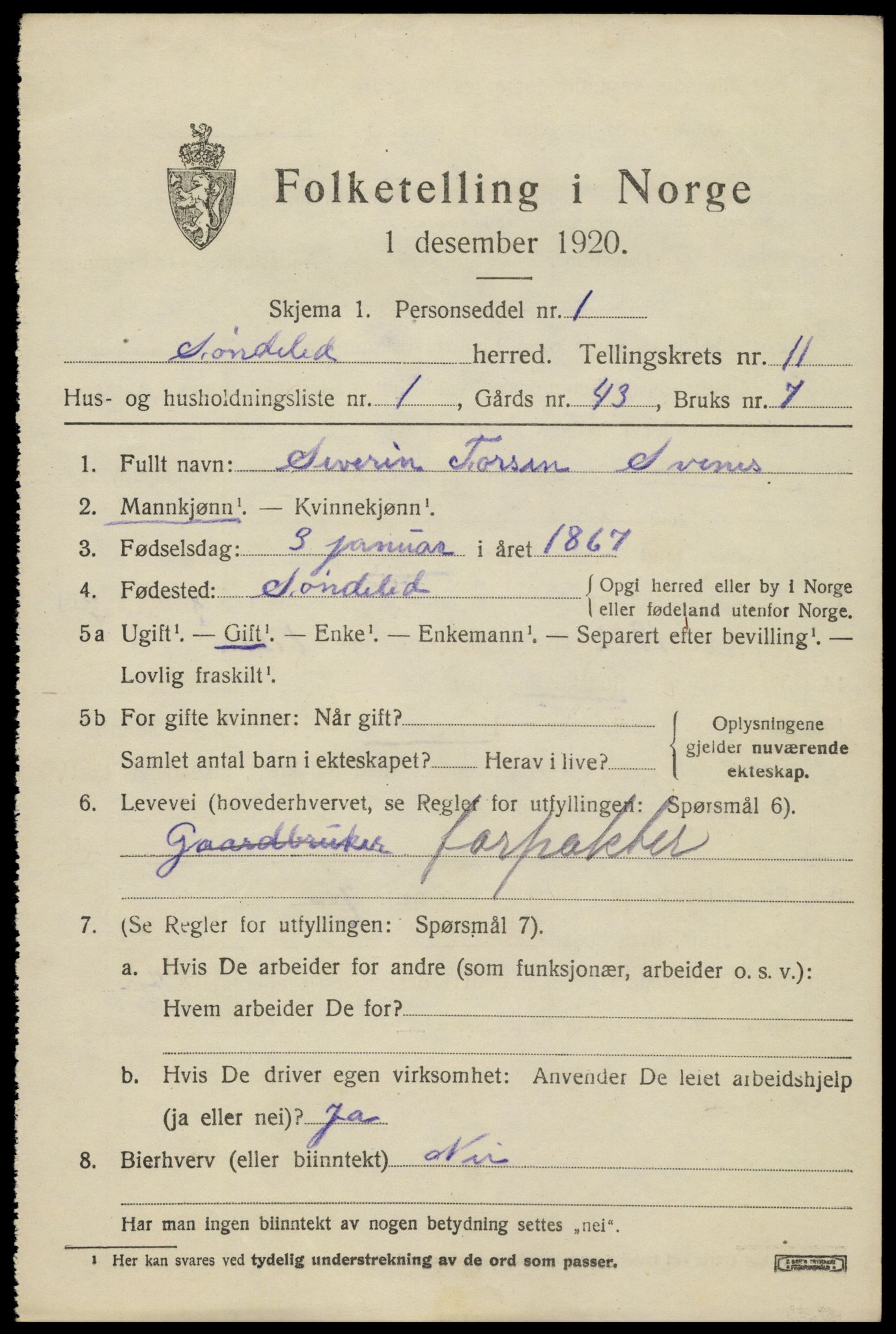 SAK, 1920 census for Søndeled, 1920, p. 5469