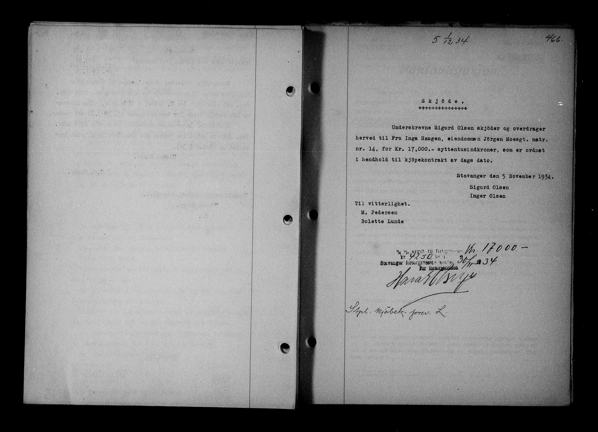 Stavanger byrett, AV/SAST-A-100455/001/4/41/410BB/L0007: Mortgage book no. 57, 1934-1934, Deed date: 01.12.1934