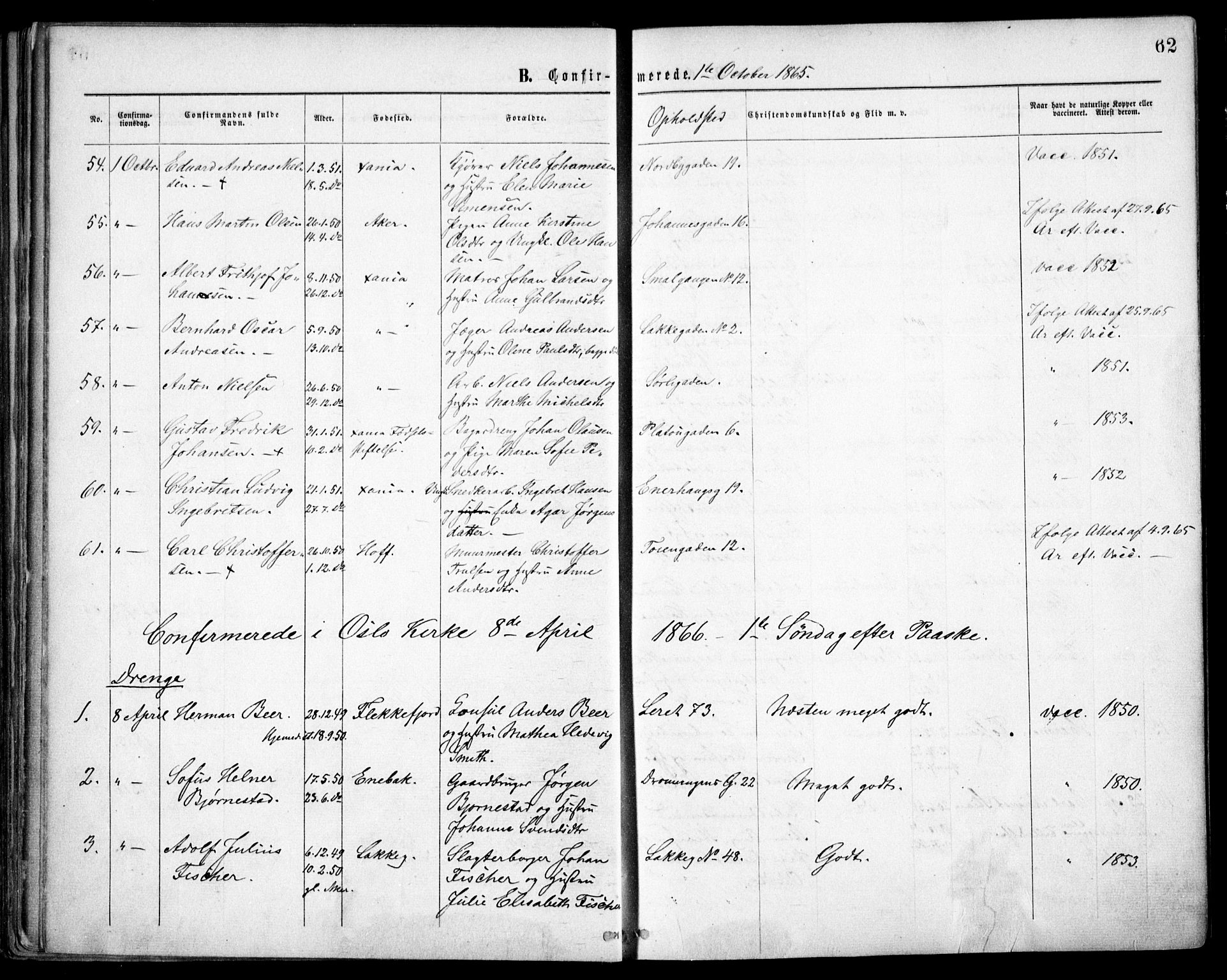 Grønland prestekontor Kirkebøker, AV/SAO-A-10848/F/Fa/L0003: Parish register (official) no. 3, 1862-1868, p. 62