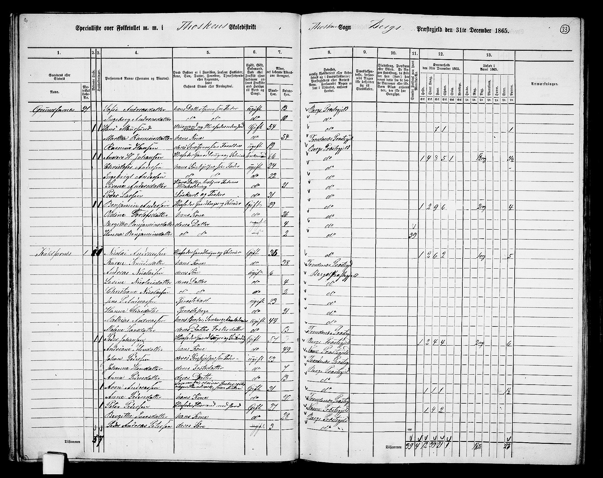 RA, 1865 census for Berg, 1865, p. 33