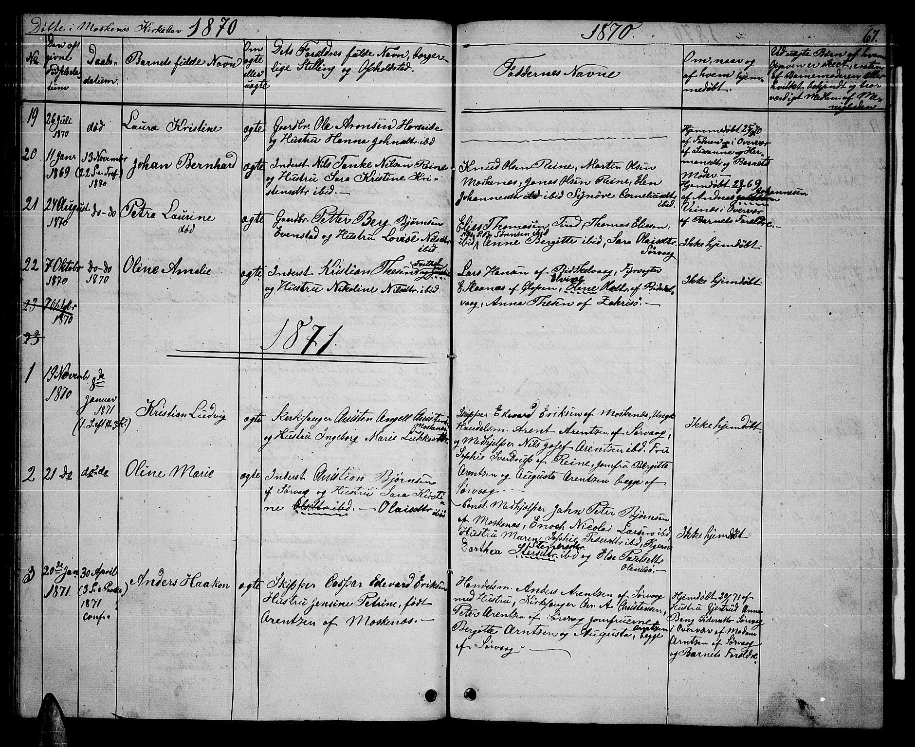 Ministerialprotokoller, klokkerbøker og fødselsregistre - Nordland, SAT/A-1459/886/L1224: Parish register (copy) no. 886C01, 1843-1873, p. 67