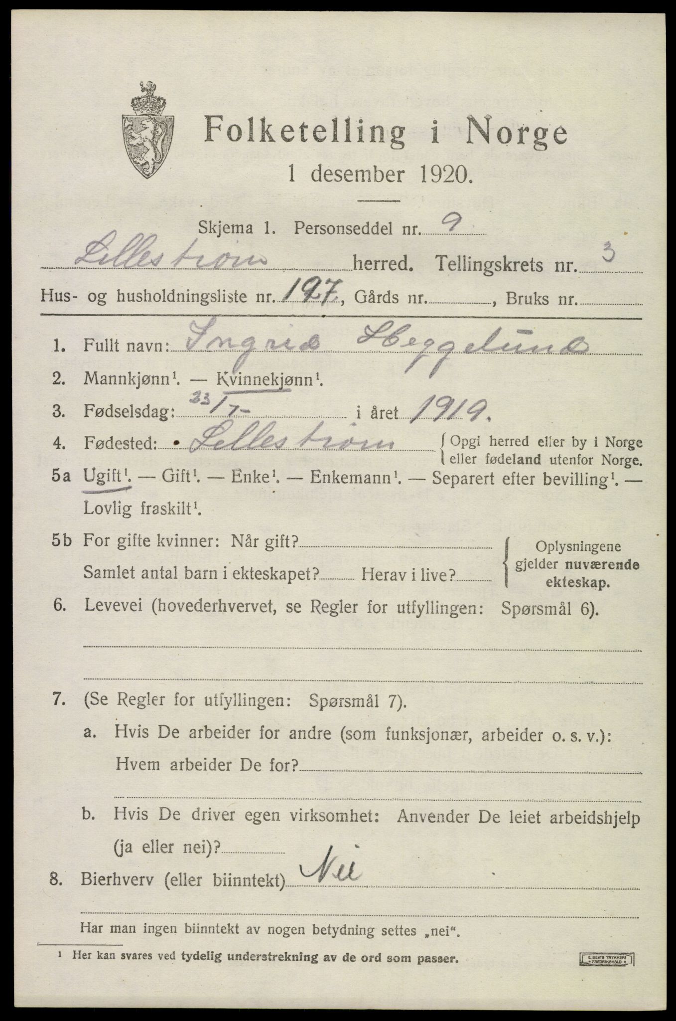 SAO, 1920 census for Lillestrøm, 1920, p. 10550