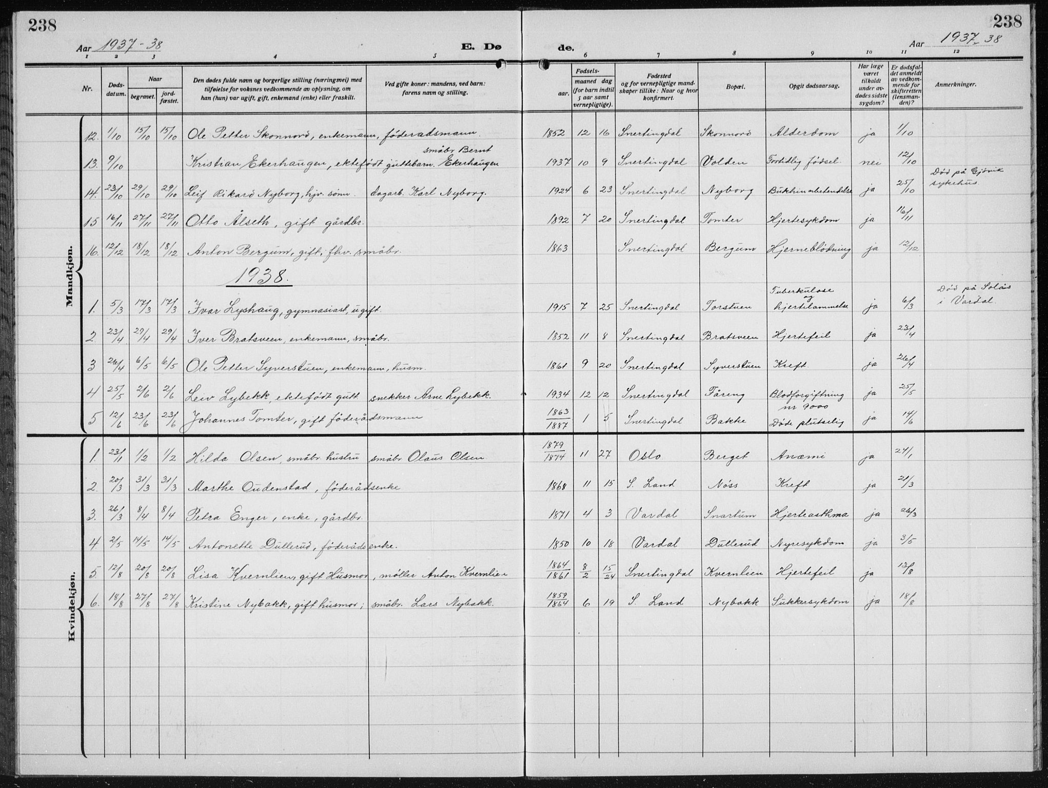 Biri prestekontor, SAH/PREST-096/H/Ha/Hab/L0007: Parish register (copy) no. 7, 1919-1941, p. 238