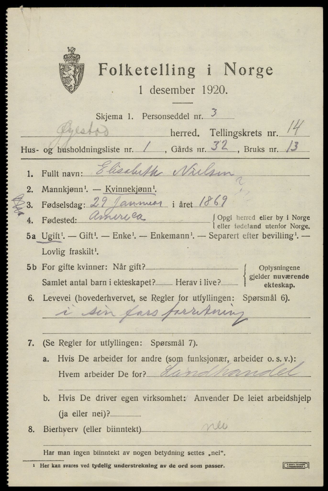 SAK, 1920 census for Øyestad, 1920, p. 9260