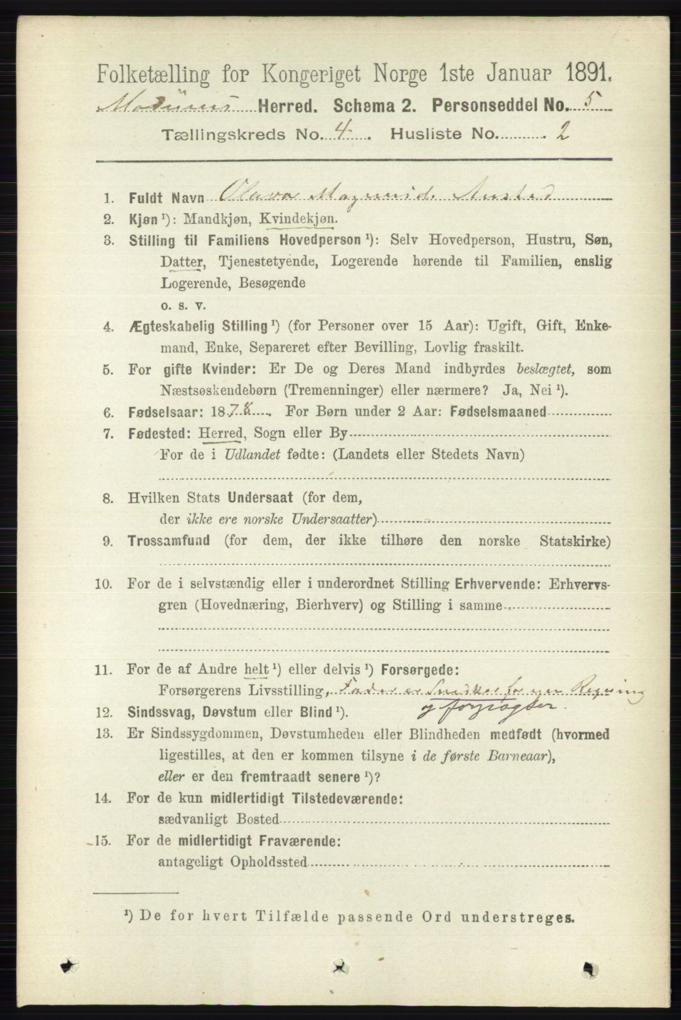 RA, 1891 census for 0623 Modum, 1891, p. 997