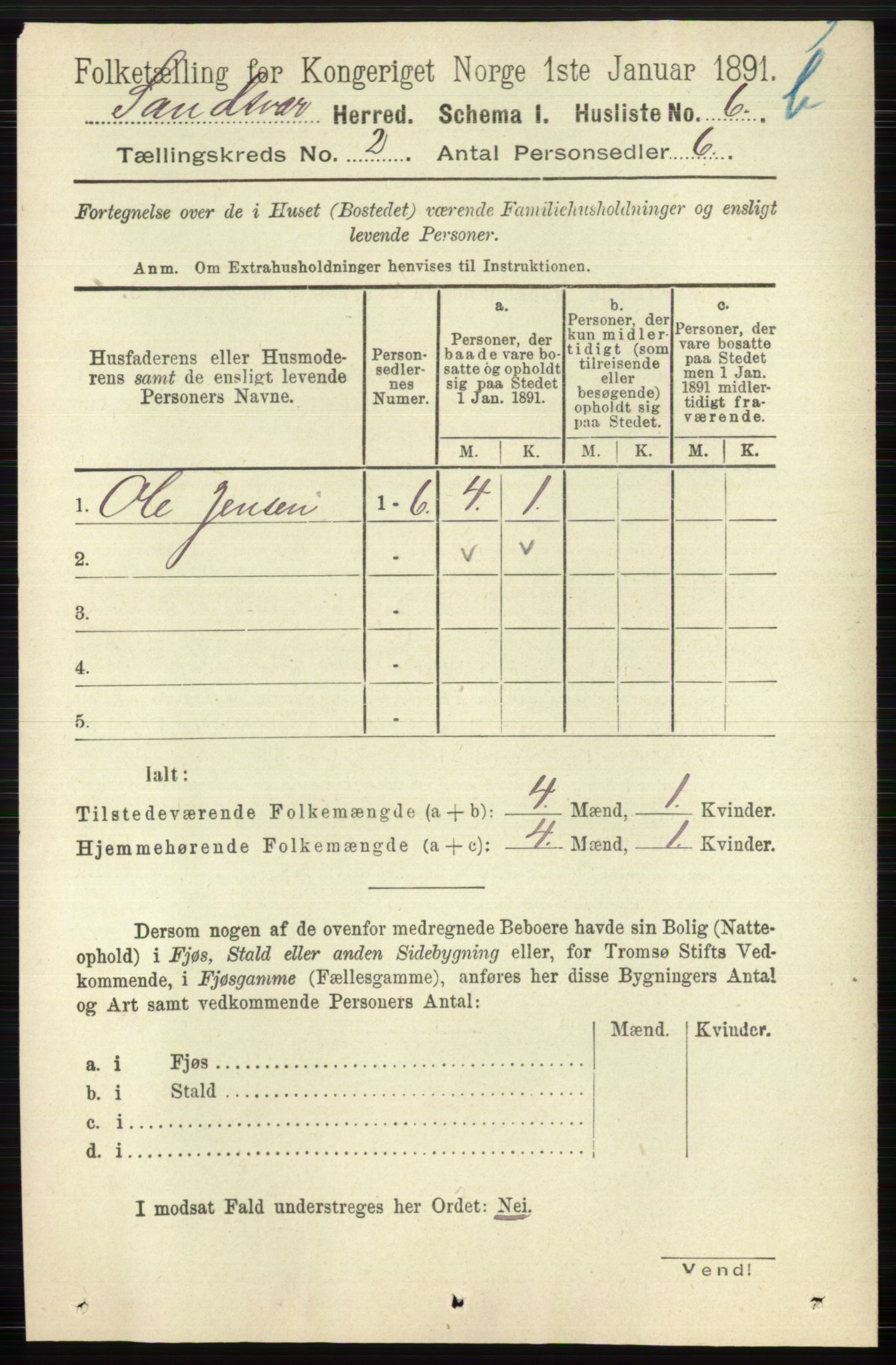 RA, 1891 census for 0629 Sandsvær, 1891, p. 5718