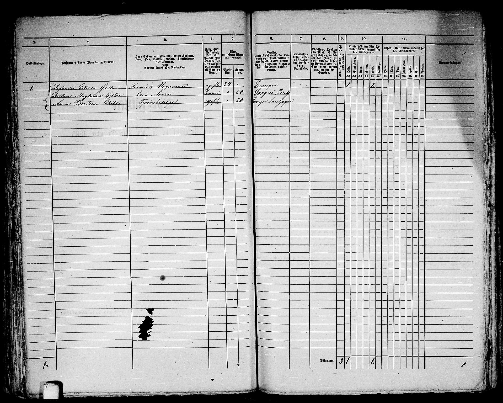 RA, 1865 census for Levanger/Levanger, 1865, p. 164