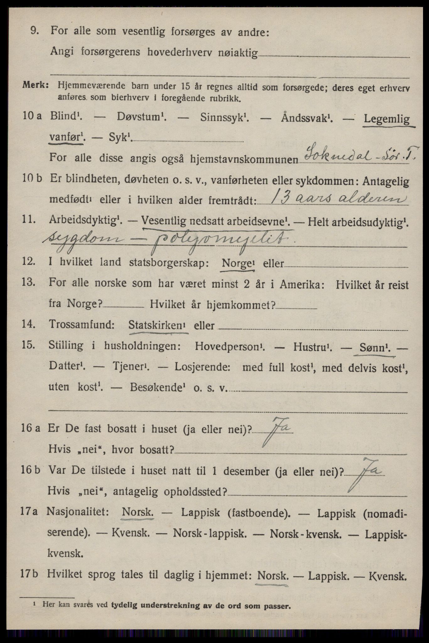 SAT, 1920 census for Soknedal, 1920, p. 1867