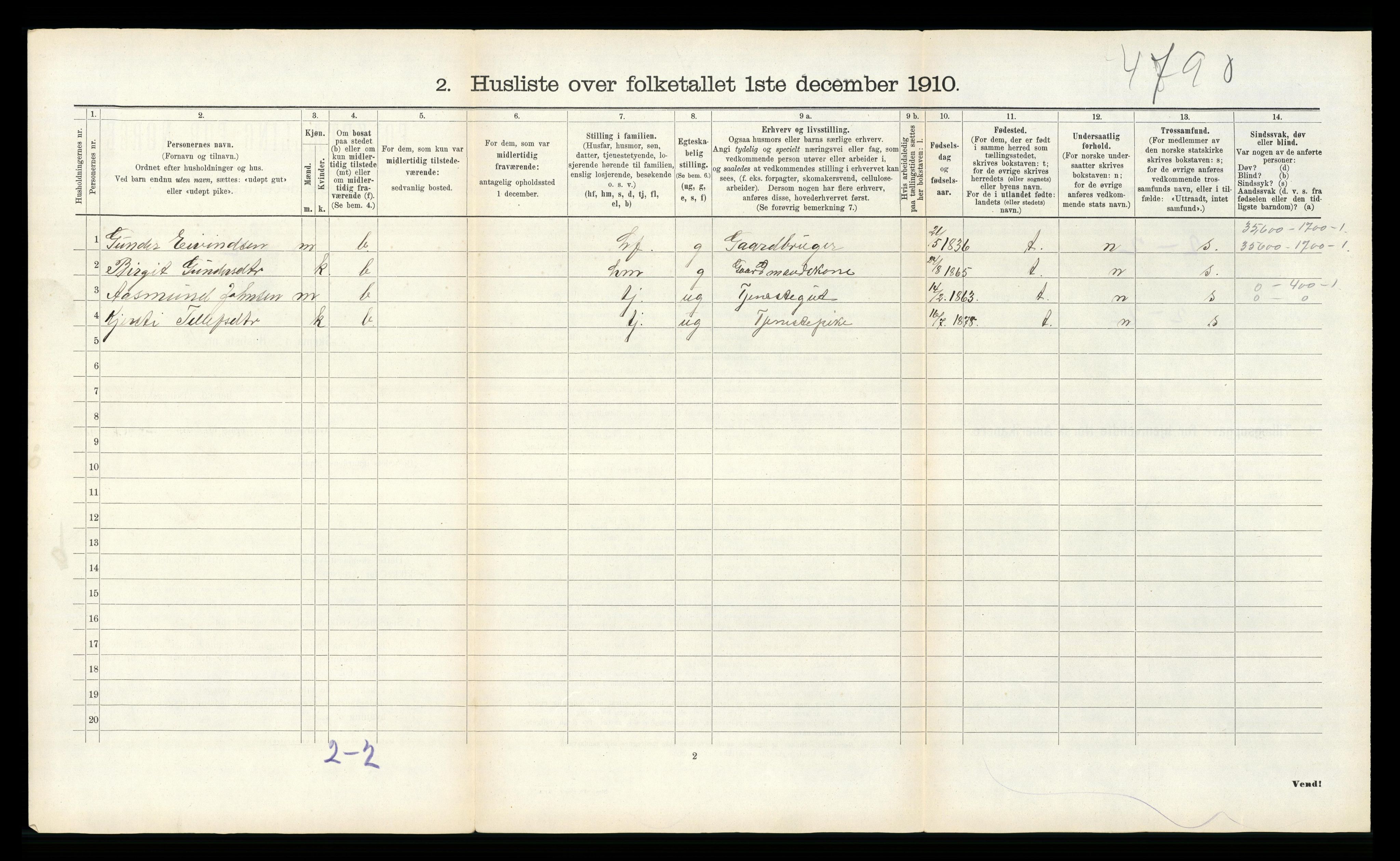 RA, 1910 census for Tovdal, 1910, p. 89