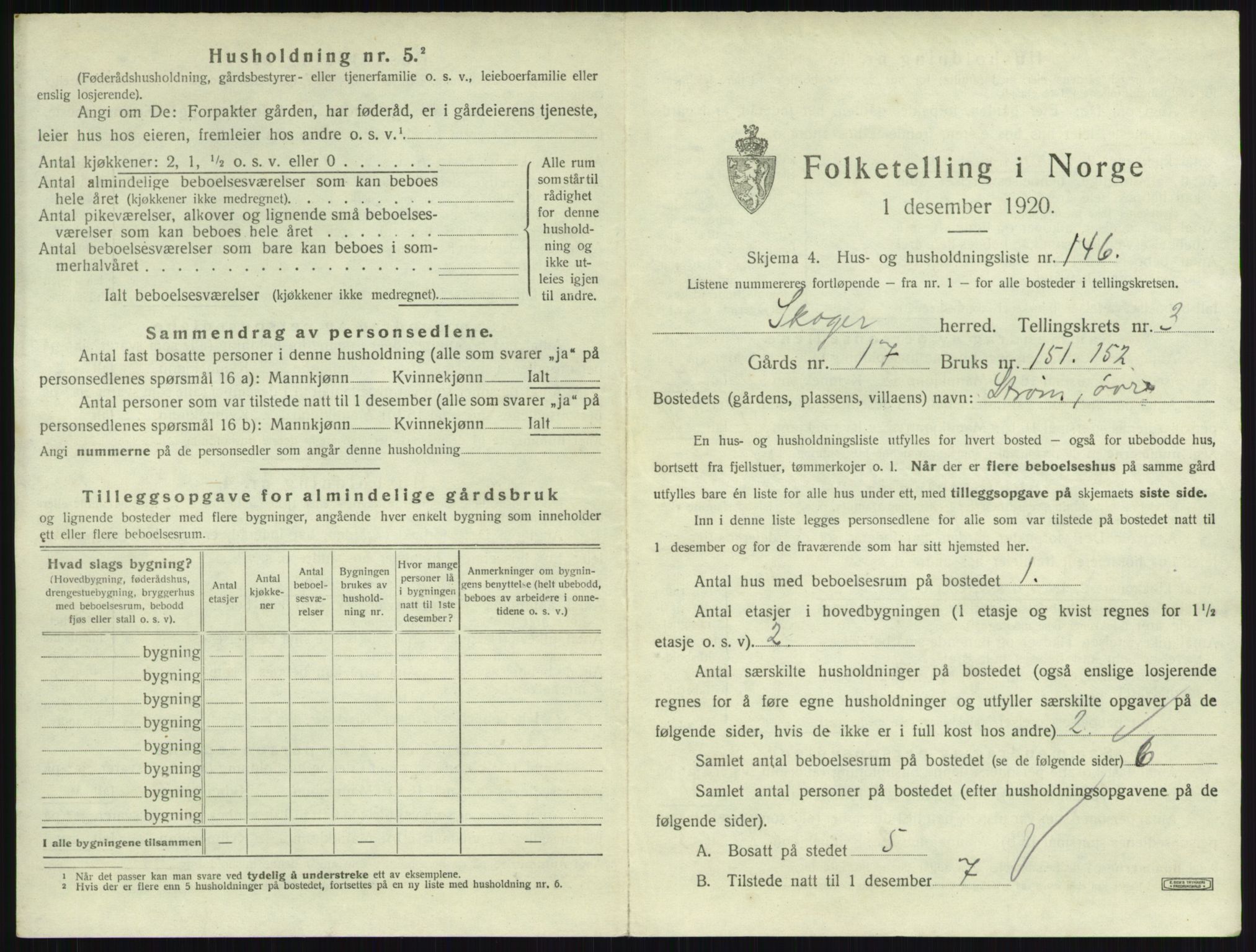 SAKO, 1920 census for Skoger, 1920, p. 871