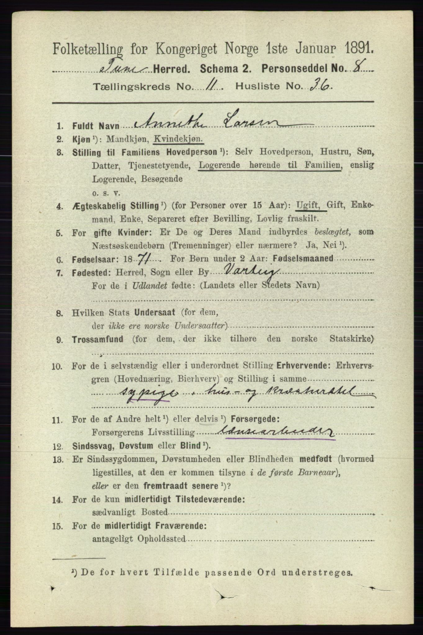 RA, 1891 census for 0130 Tune, 1891, p. 7148