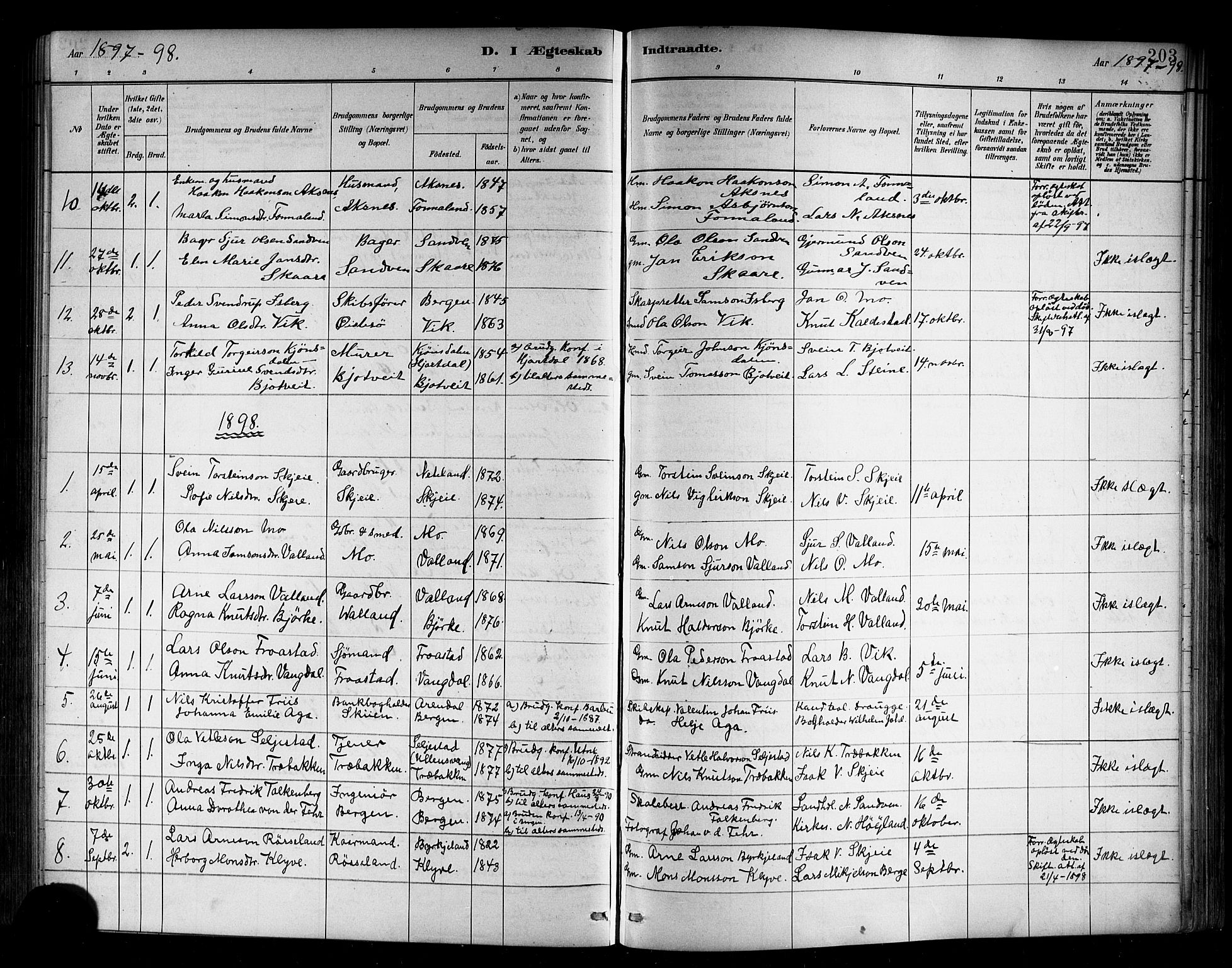 Kvam sokneprestembete, SAB/A-76201/H/Hab: Parish register (copy) no. B 3, 1884-1916, p. 203