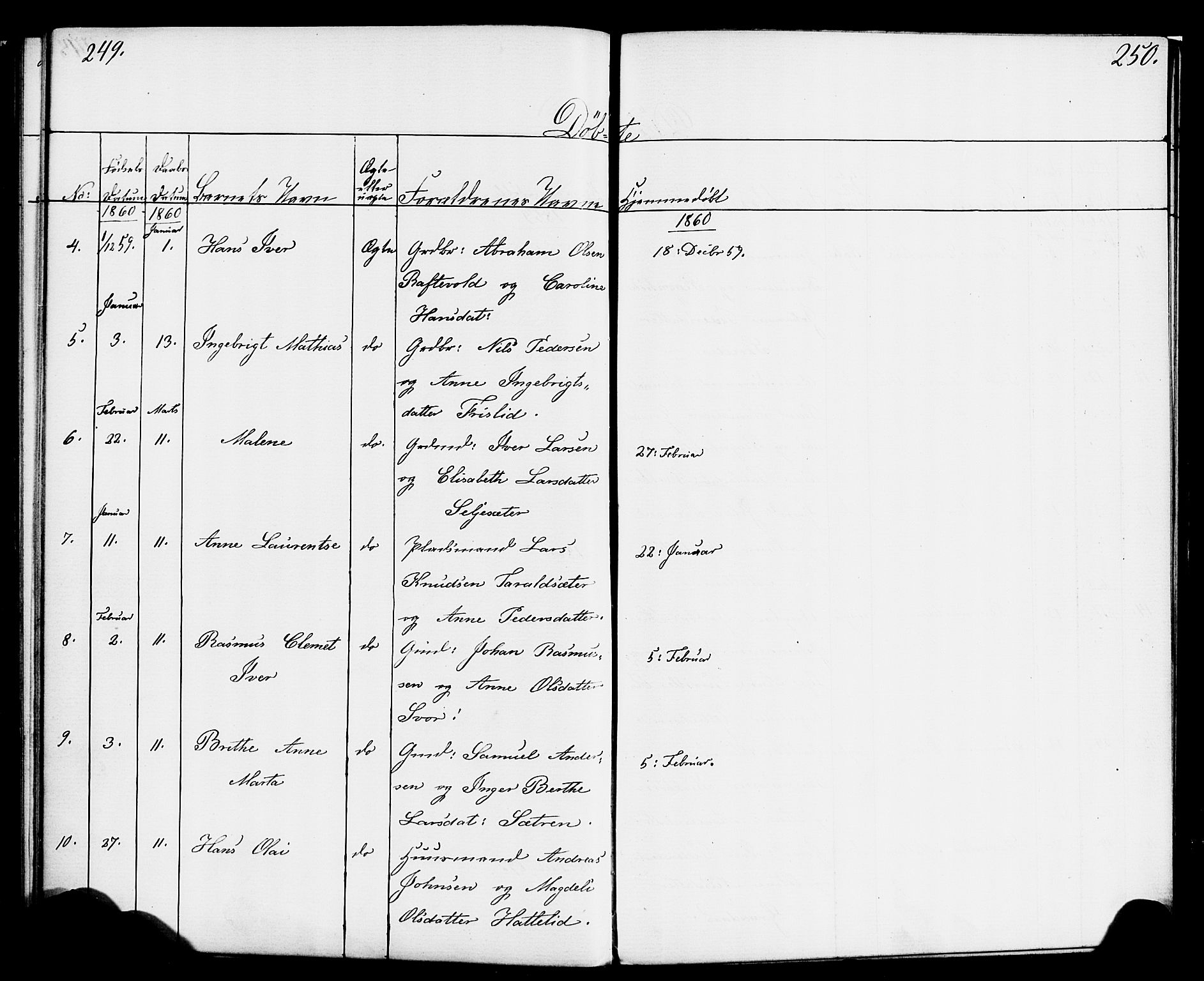 Hornindal sokneprestembete, AV/SAB-A-82401/H/Haa/Haaa/L0001: Parish register (official) no. A 1, 1837-1866, p. 250-251