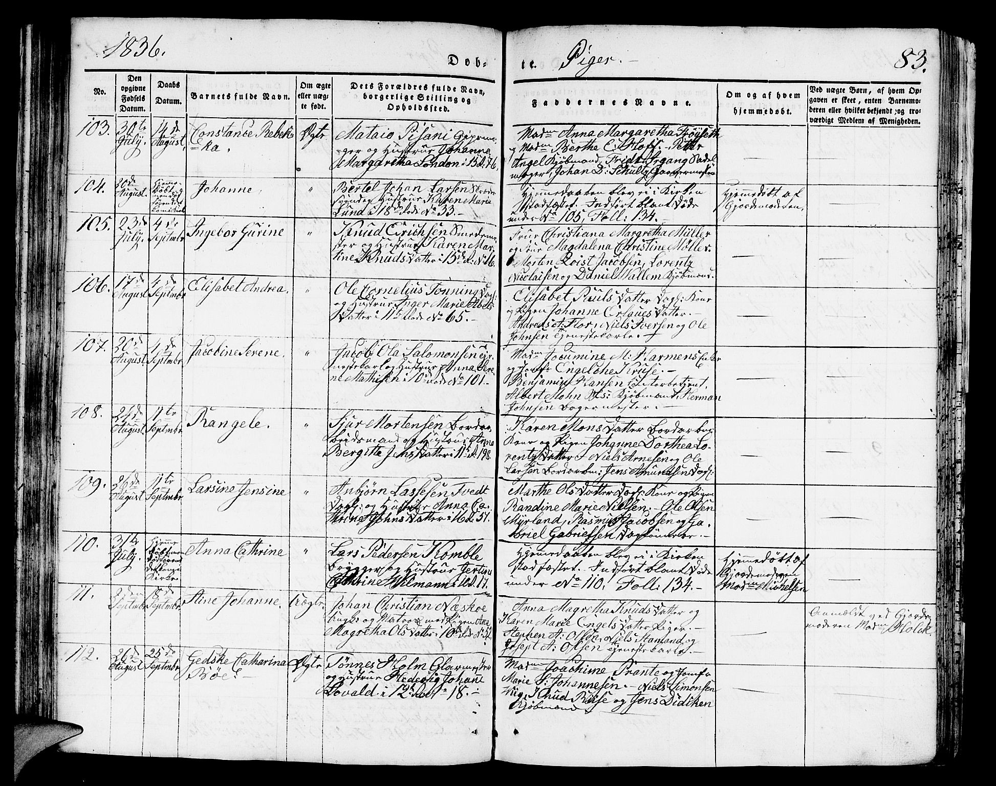 Domkirken sokneprestembete, AV/SAB-A-74801/H/Hab/L0008: Parish register (copy) no. B 1, 1836-1841, p. 83