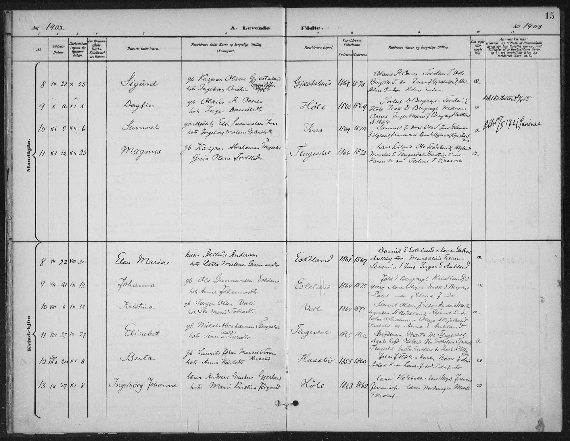 Høgsfjord sokneprestkontor, AV/SAST-A-101624/H/Ha/Haa/L0008: Parish register (official) no. A 8, 1898-1920, p. 15