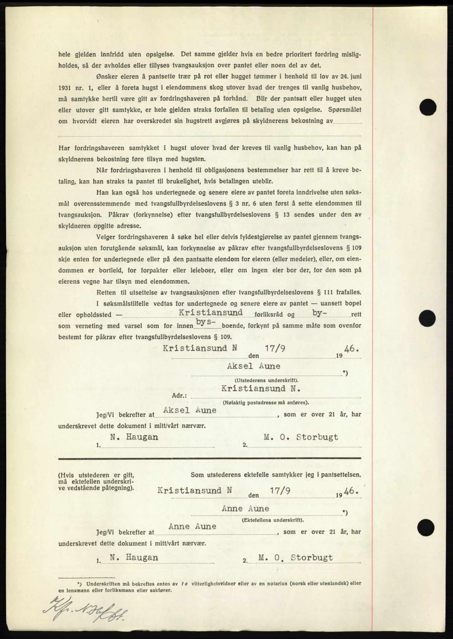 Nordmøre sorenskriveri, AV/SAT-A-4132/1/2/2Ca: Mortgage book no. B94, 1946-1946, Diary no: : 1917/1946