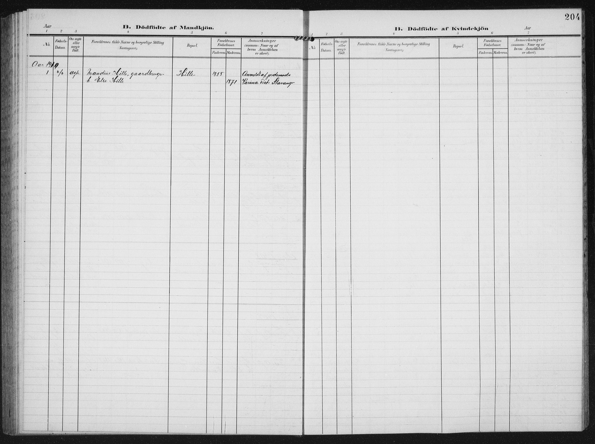 Strand sokneprestkontor, SAST/A-101828/H/Ha/Hab/L0005: Parish register (copy) no. B 5, 1904-1934, p. 204