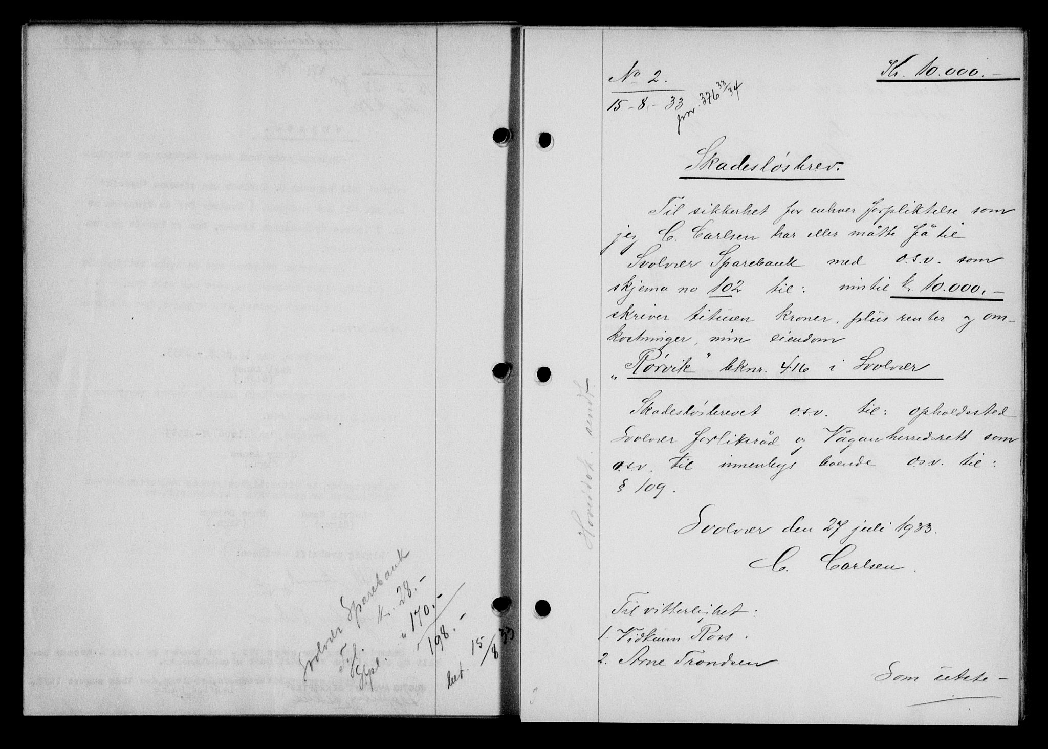 Lofoten sorenskriveri, AV/SAT-A-0017/1/2/2C/L0028b: Mortgage book no. 28b, 1933-1933, Deed date: 15.08.1933