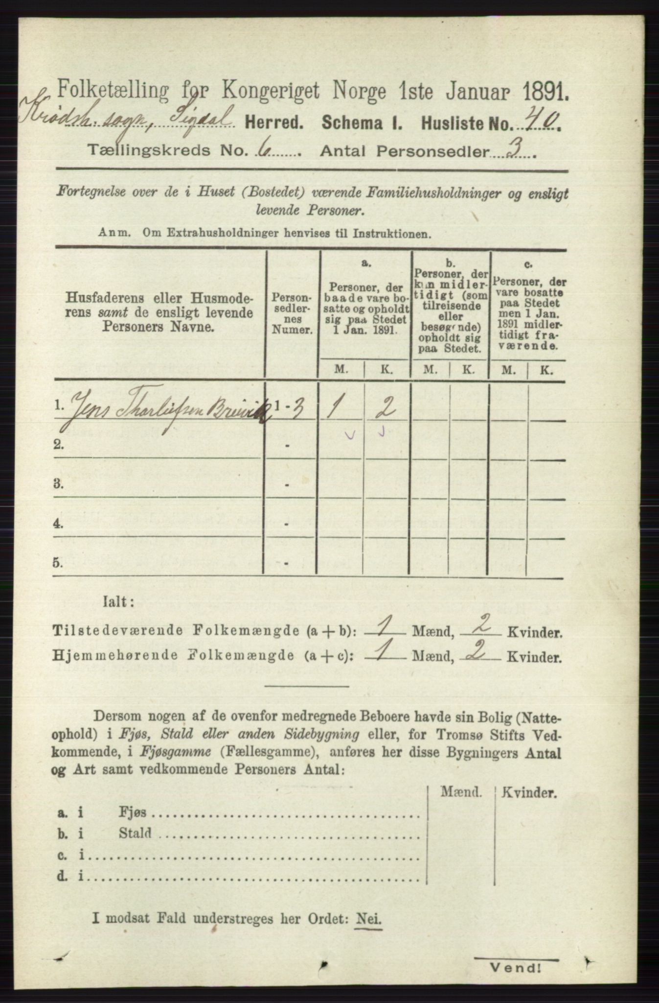 RA, 1891 census for 0621 Sigdal, 1891, p. 6619