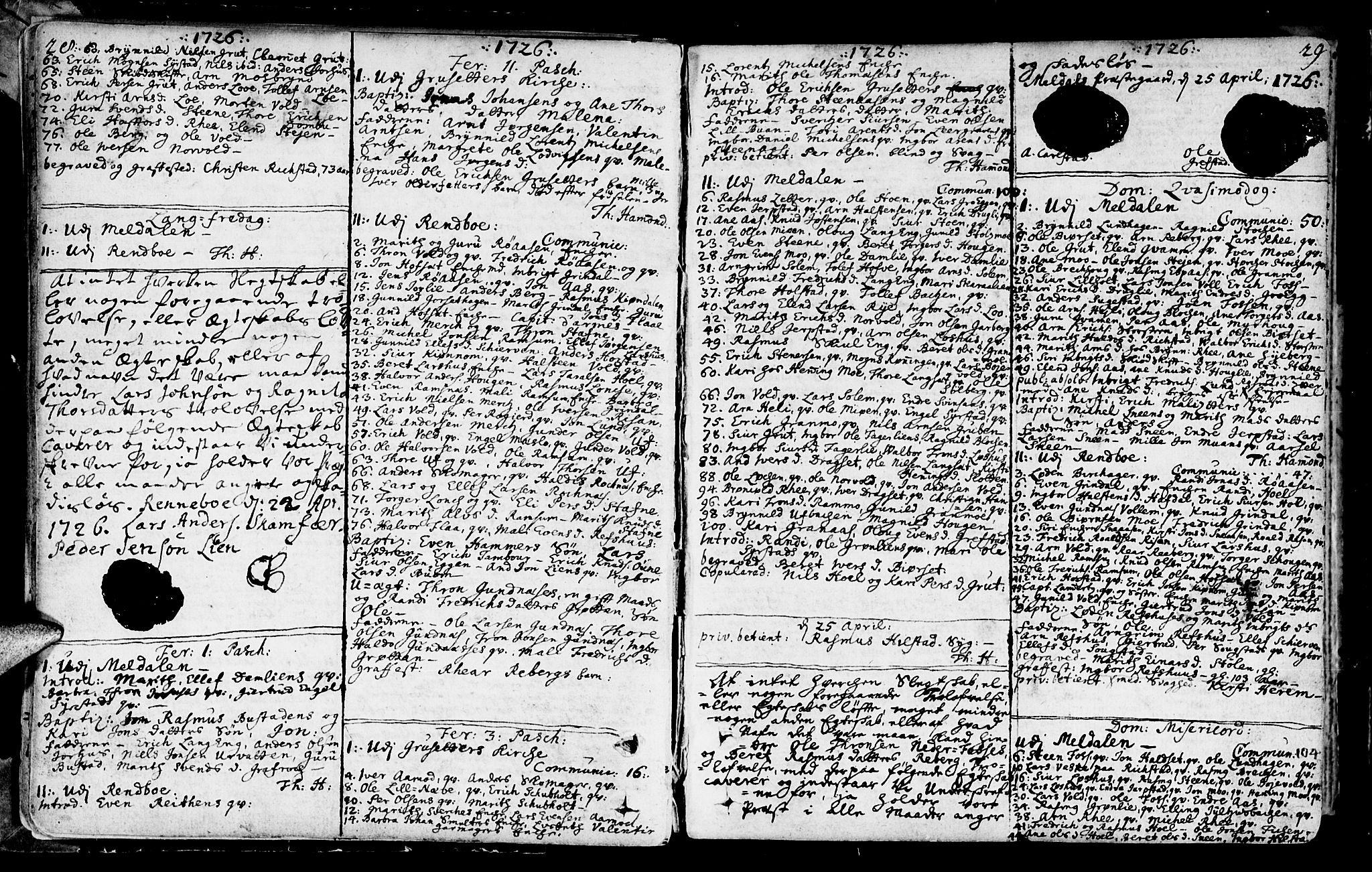 Ministerialprotokoller, klokkerbøker og fødselsregistre - Sør-Trøndelag, SAT/A-1456/672/L0850: Parish register (official) no. 672A03, 1725-1751, p. 28-29