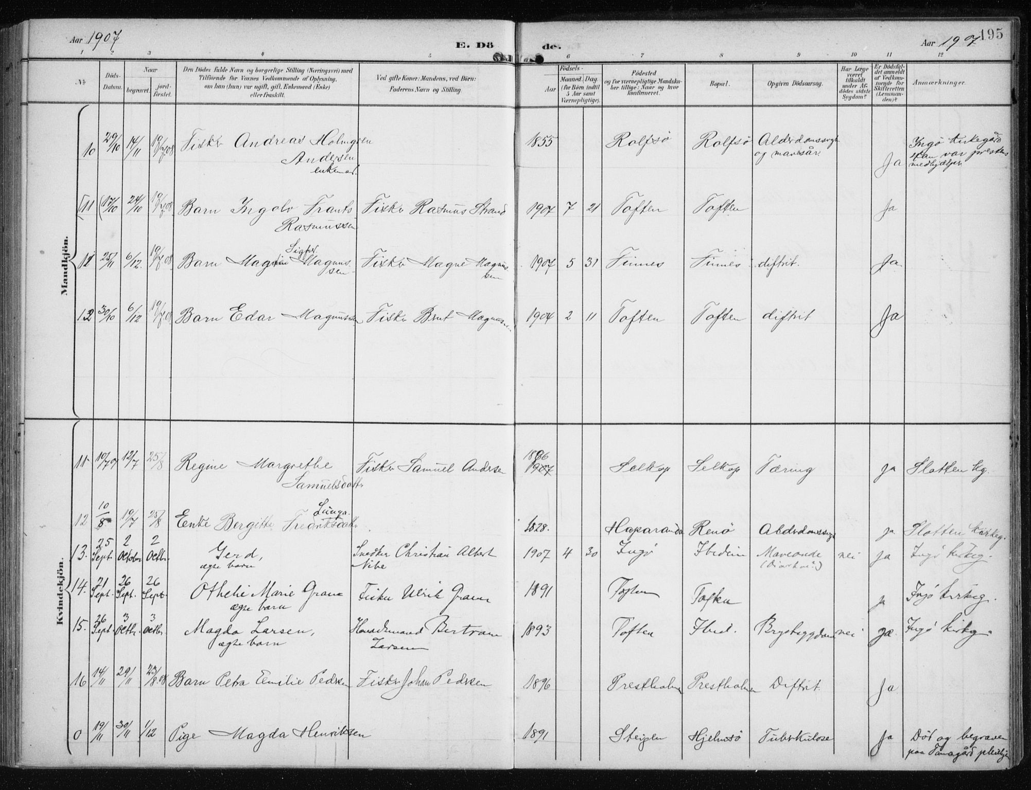 Måsøy sokneprestkontor, SATØ/S-1348/H/Ha/L0009kirke: Parish register (official) no. 9, 1903-1914, p. 195