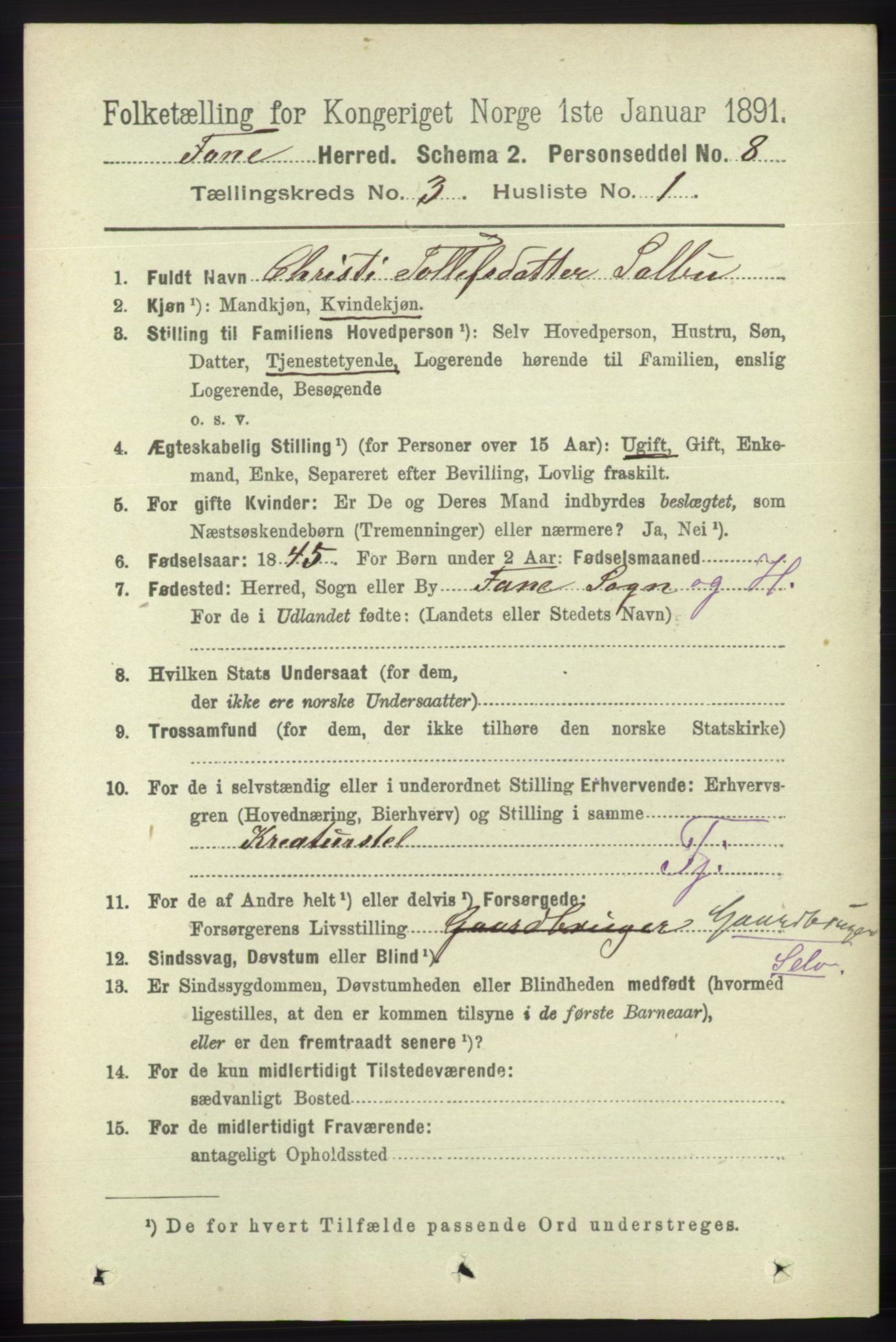 RA, 1891 census for 1249 Fana, 1891, p. 882