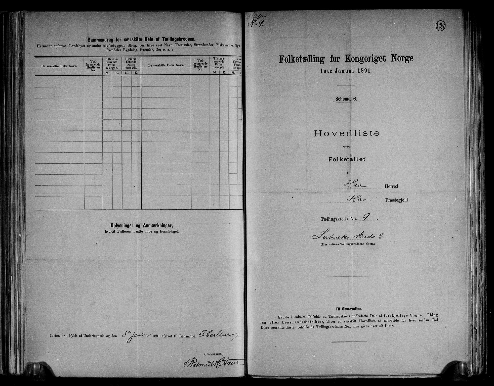 RA, 1891 census for 1119 Hå, 1891, p. 22