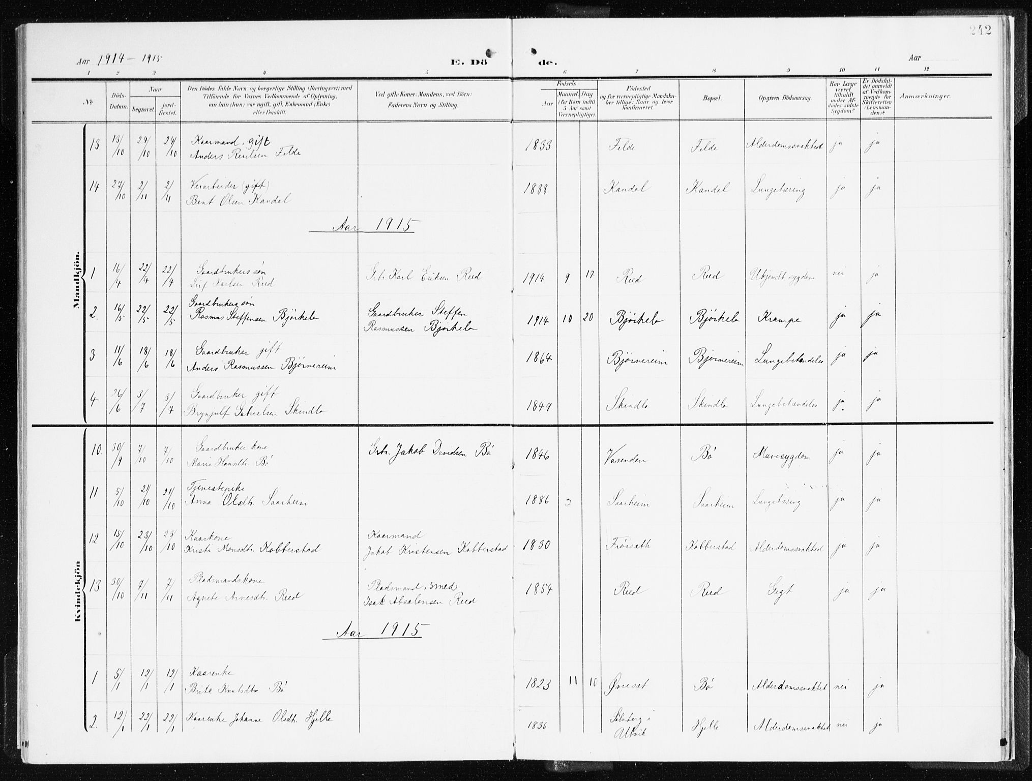 Gloppen sokneprestembete, SAB/A-80101/H/Haa/Haac/L0003: Parish register (official) no. C 3, 1904-1921, p. 242
