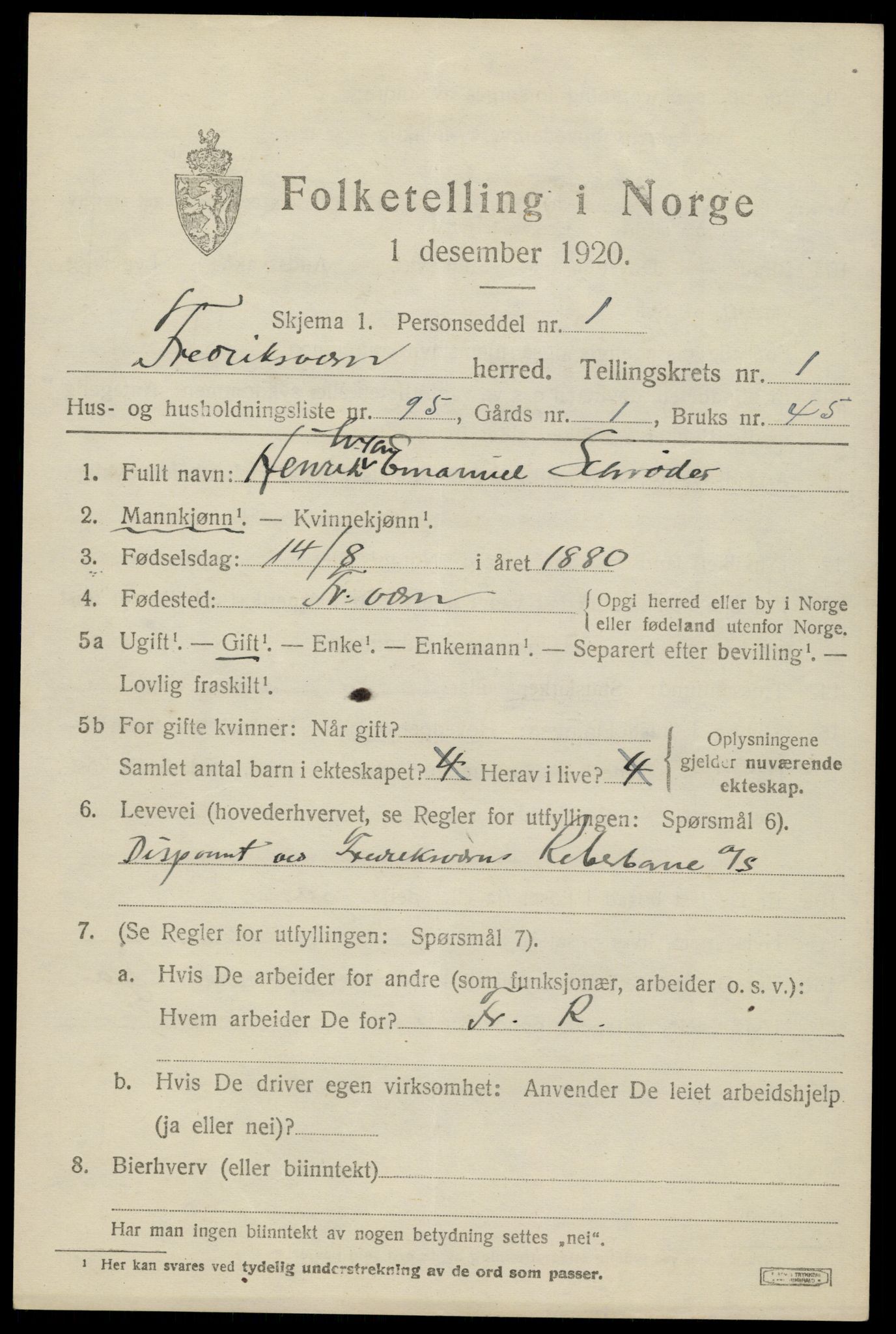 SAKO, 1920 census for Fredriksvern, 1920, p. 985
