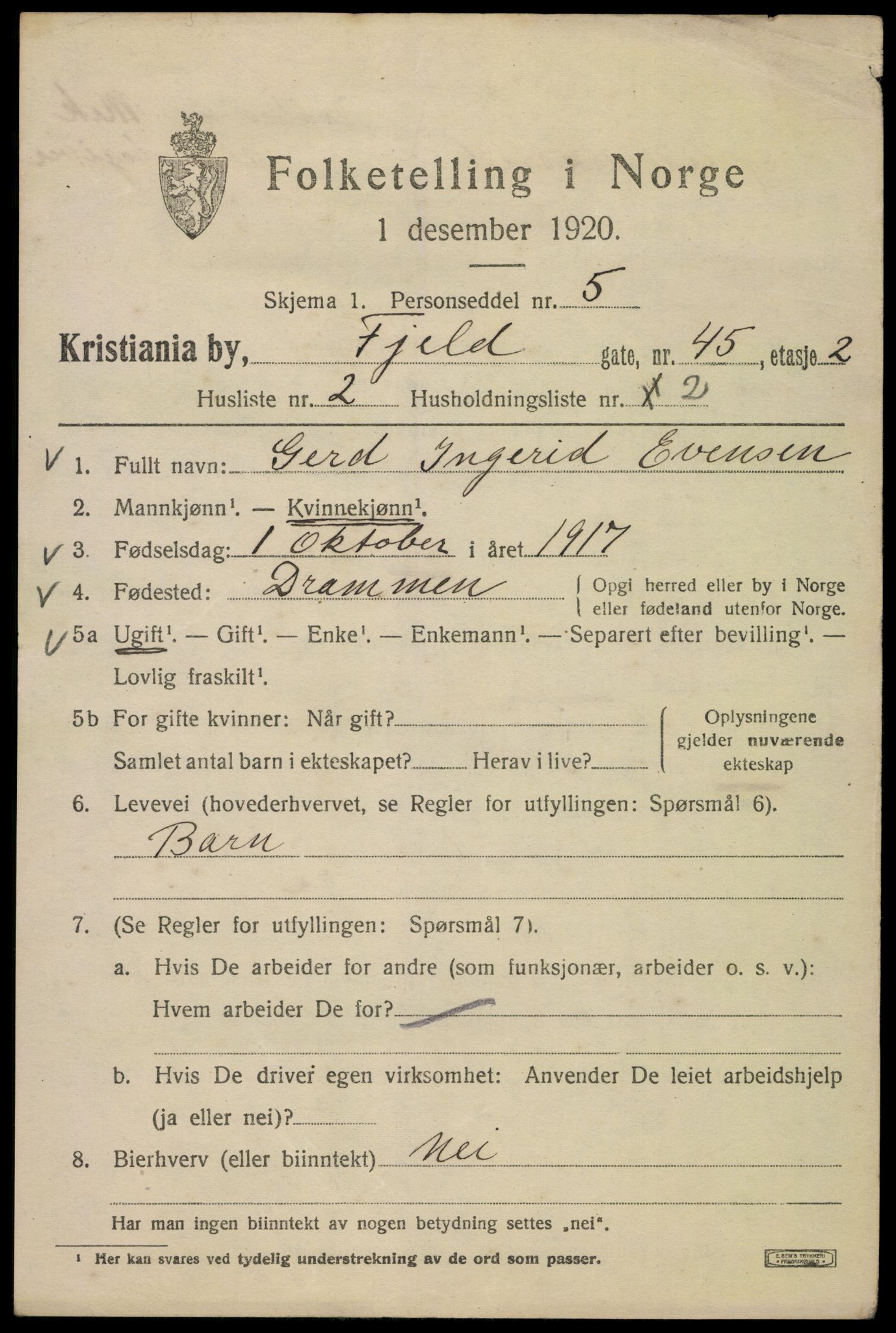 SAO, 1920 census for Kristiania, 1920, p. 229943