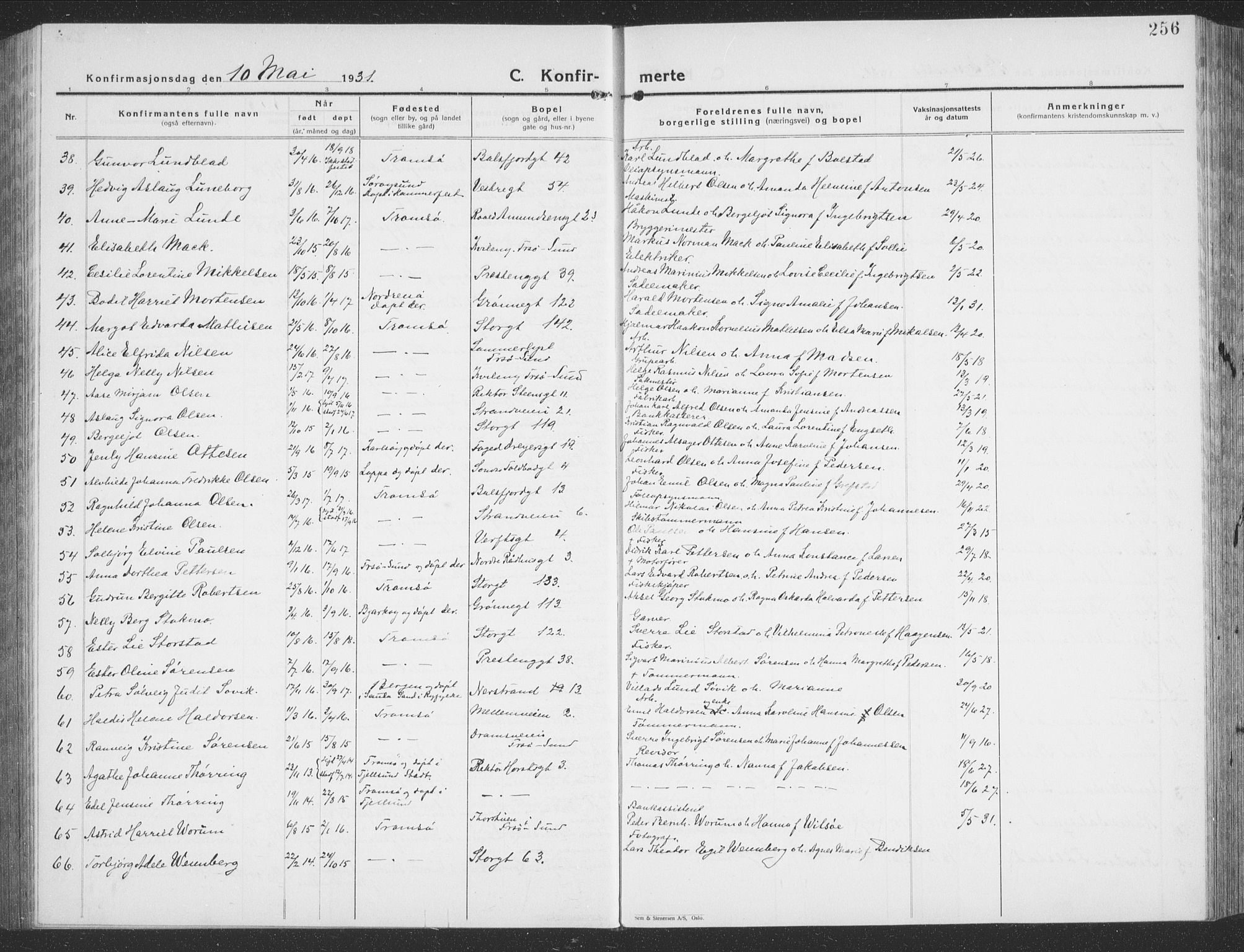 Tromsø sokneprestkontor/stiftsprosti/domprosti, SATØ/S-1343/G/Gb/L0010klokker: Parish register (copy) no. 10, 1925-1937, p. 256