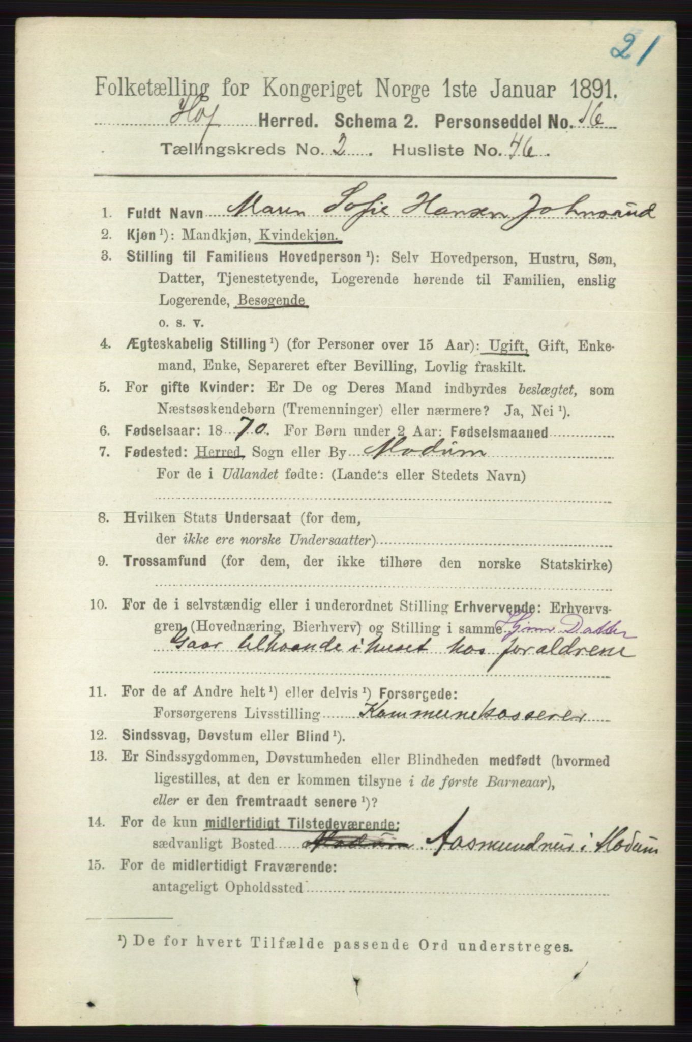 RA, 1891 census for 0714 Hof, 1891, p. 829