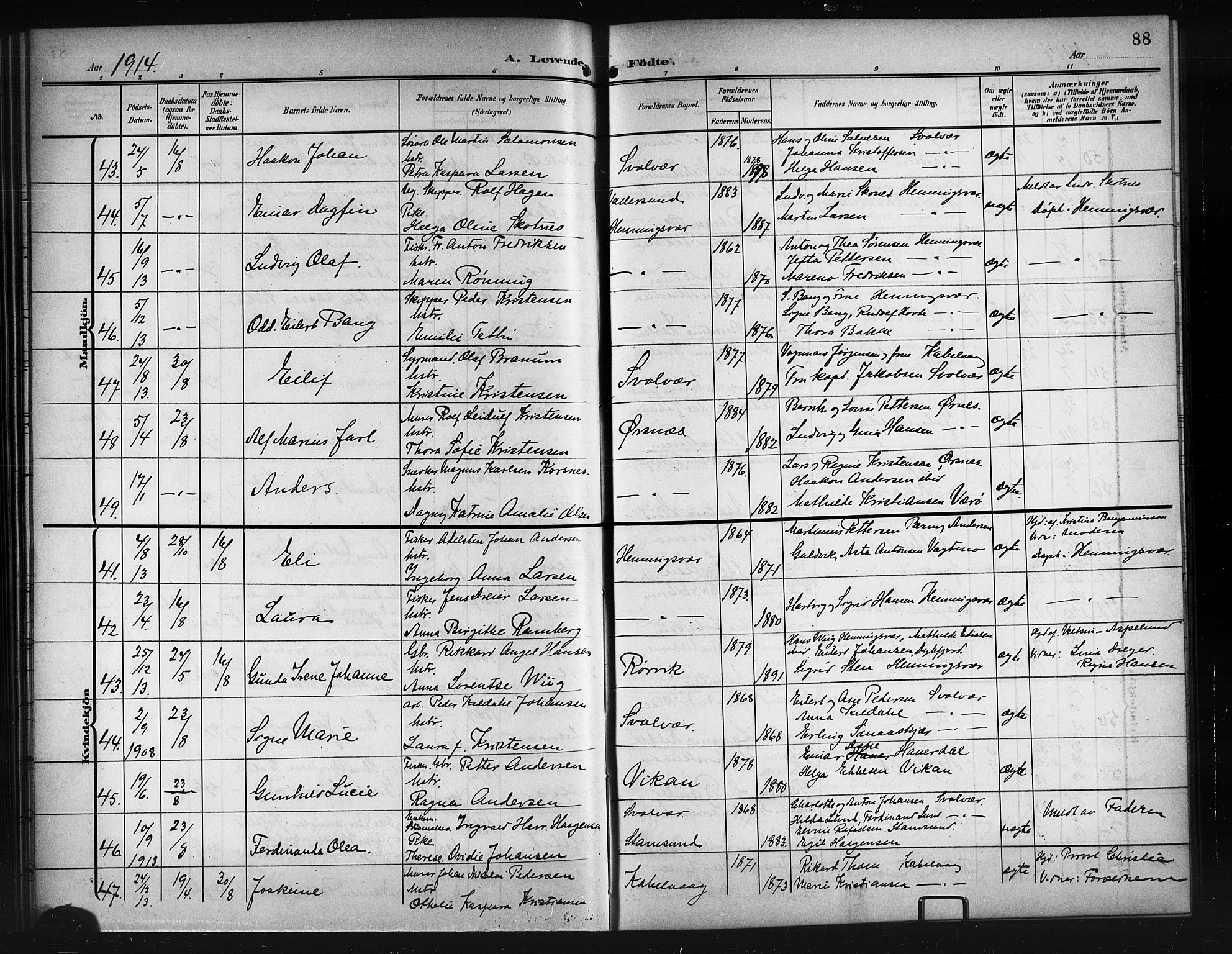 Ministerialprotokoller, klokkerbøker og fødselsregistre - Nordland, AV/SAT-A-1459/874/L1079: Parish register (copy) no. 874C08, 1907-1915, p. 88