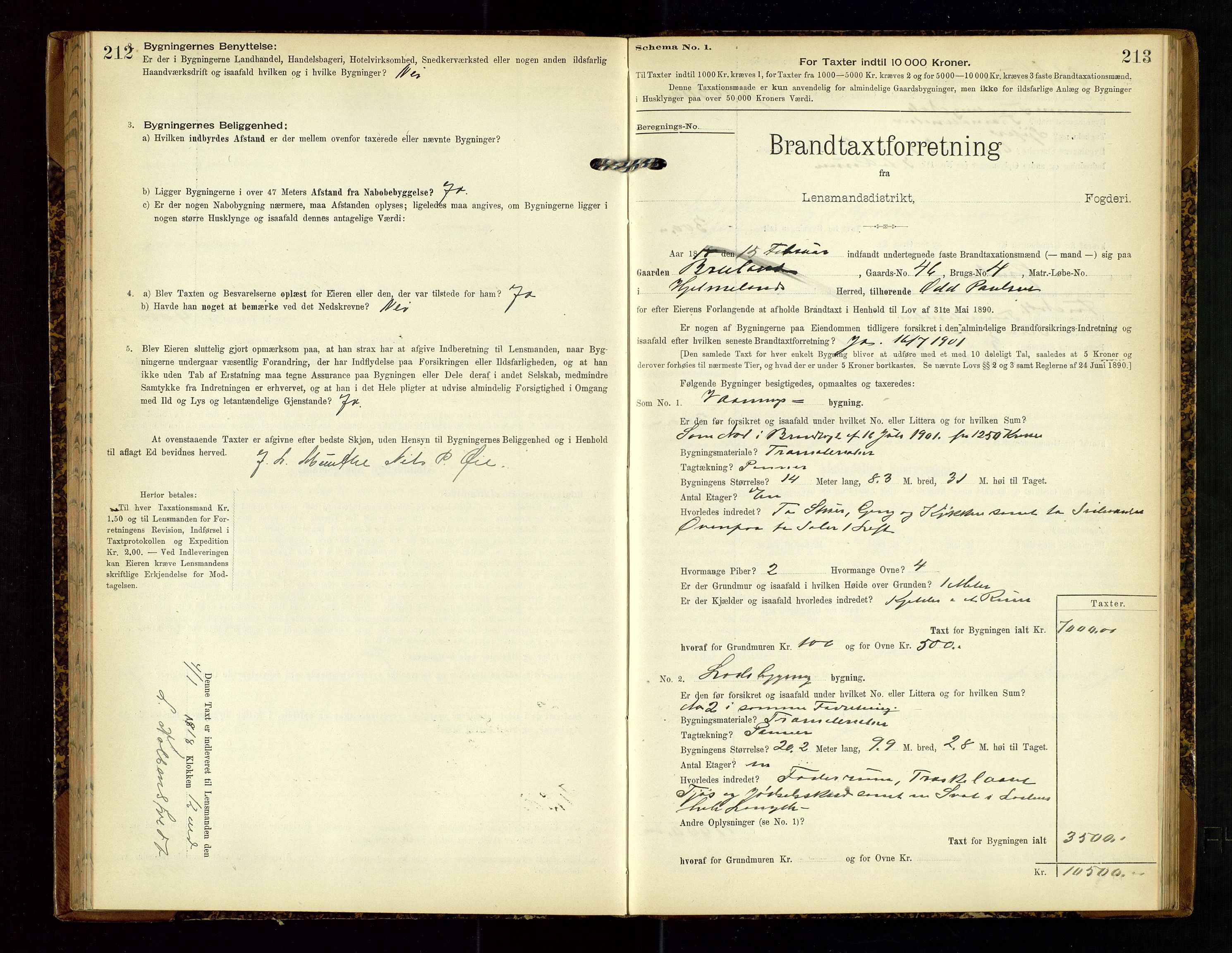 Hjelmeland lensmannskontor, AV/SAST-A-100439/Gob/L0002: "Brandtaxationsprotokol", 1904-1920, p. 212-213