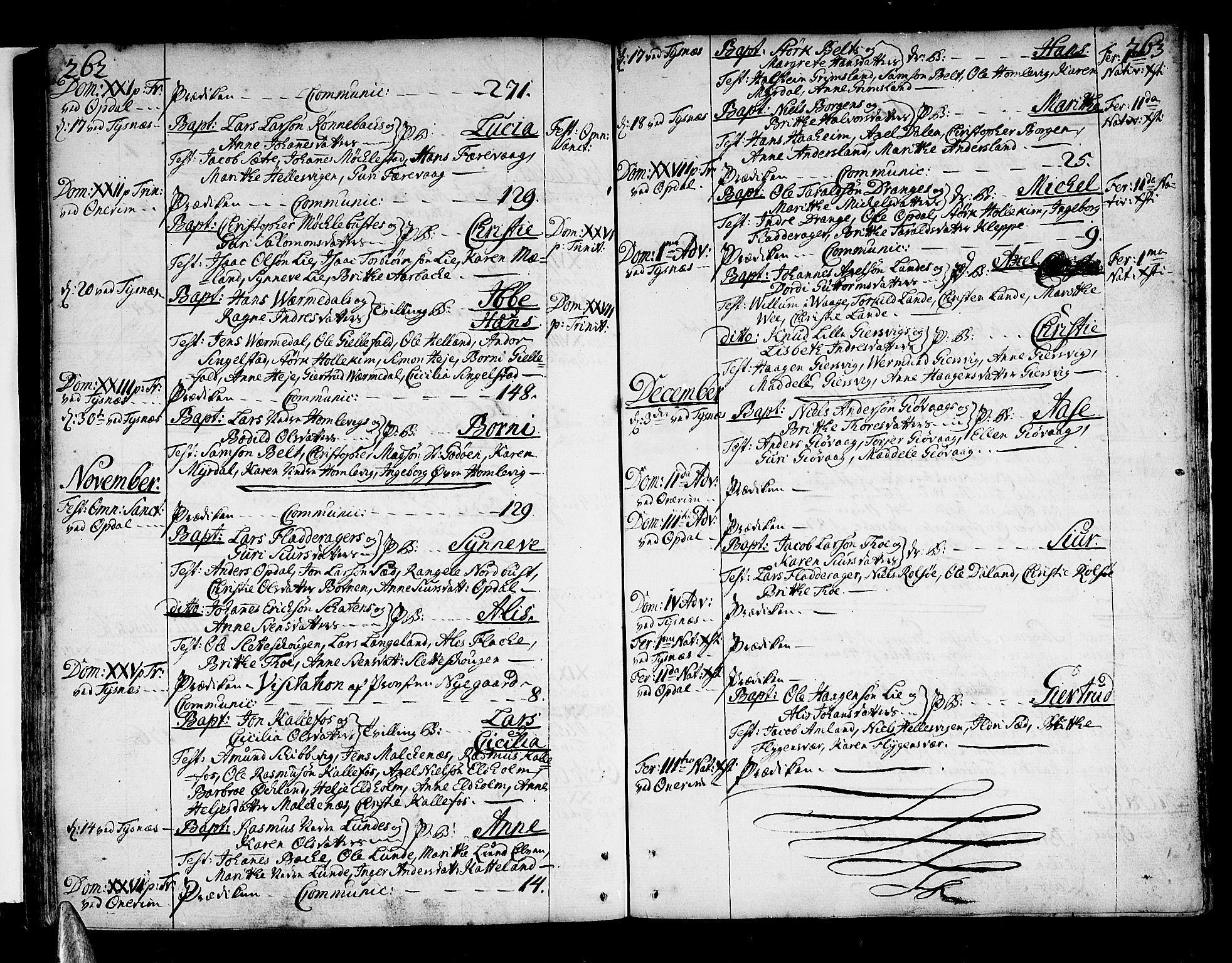 Tysnes sokneprestembete, SAB/A-78601/H/Haa: Parish register (official) no. A 4, 1750-1761, p. 262-263