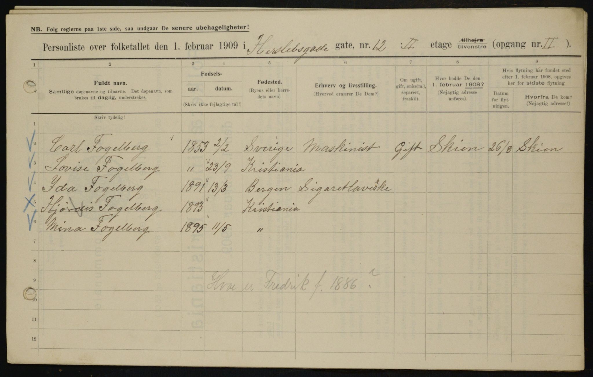 OBA, Municipal Census 1909 for Kristiania, 1909, p. 35735